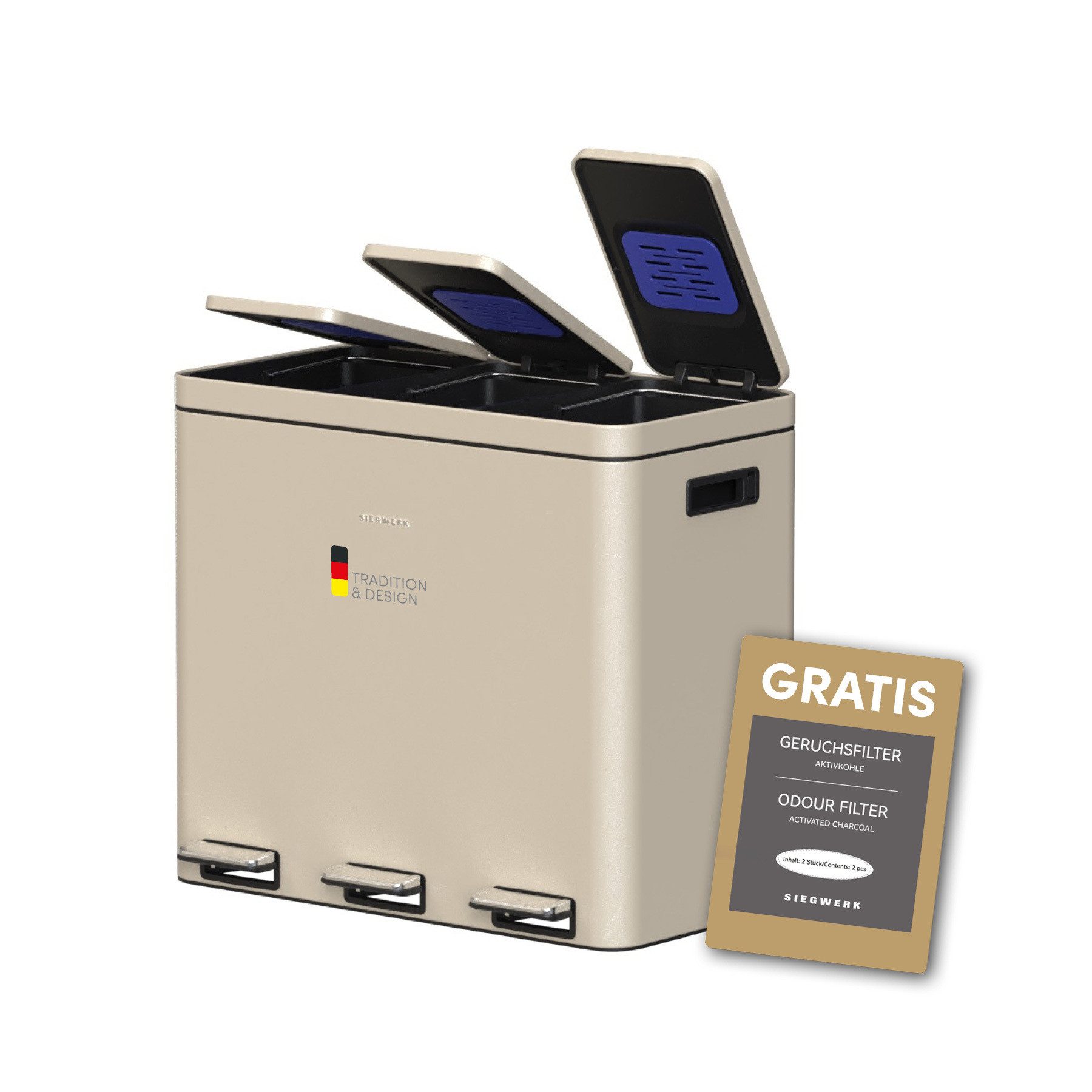 SIEGWERK Mülleimer SIEGWERK - KOLEKTO 3 3x18l mit Soft Close & Geruchsfilter
