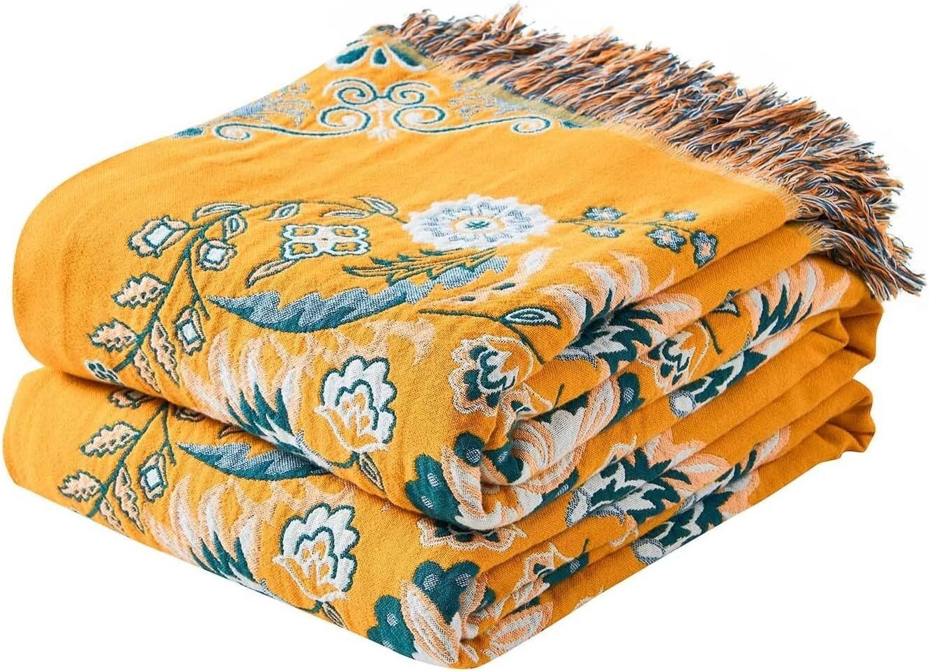 Wohndecke Wendbare Baumwolldecke Bauernhaus Boho Stil 152x203cm weich dekorativ, FELIXLEO
