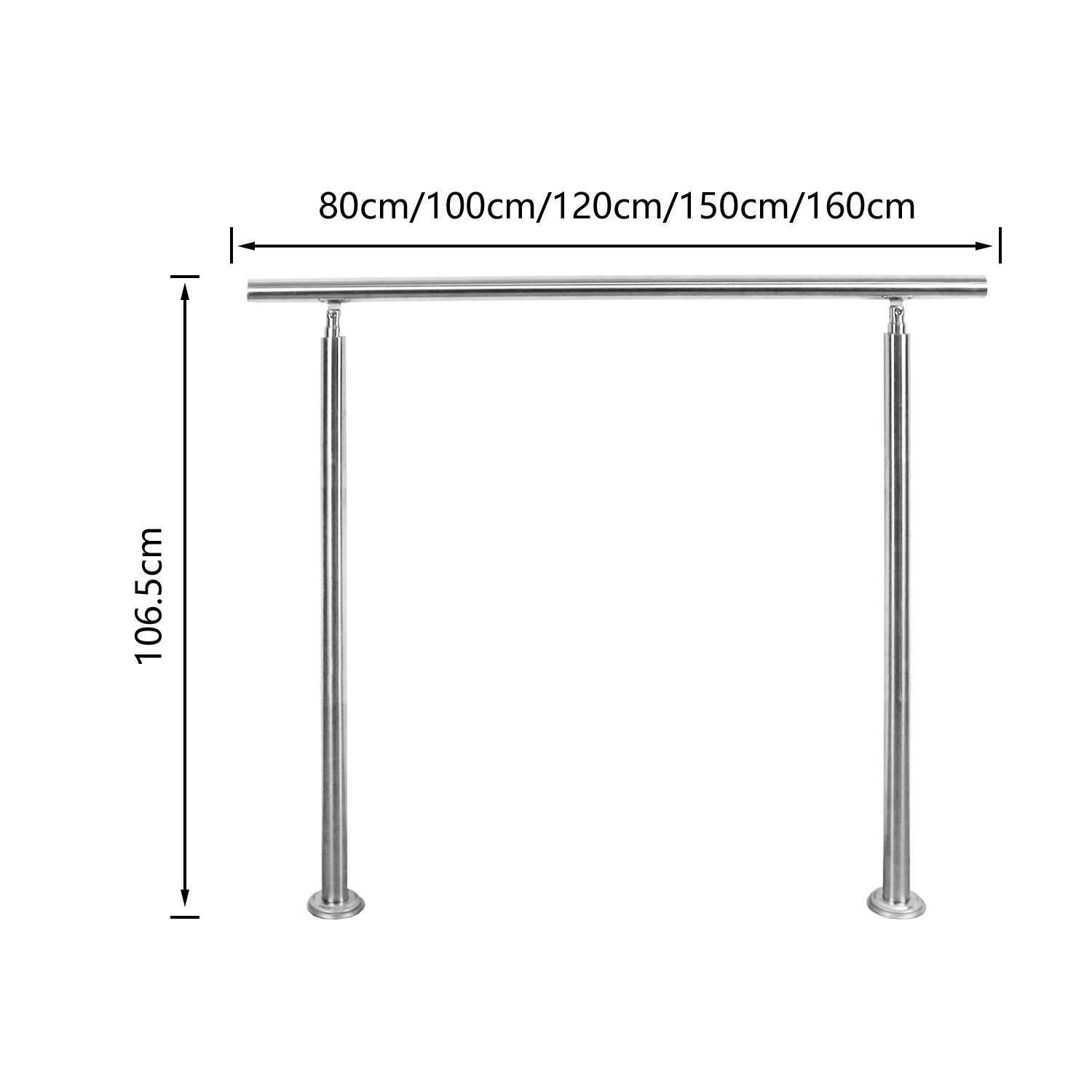 Clanmacy Treppengeländer Edelstahl Ø 42mm für Innen&Außen Treppenhaus 80 -160cm 0-5 Querstäbe, 80 cm Länge, mit 0 Pfosten, für Brüstung Balkon Garten