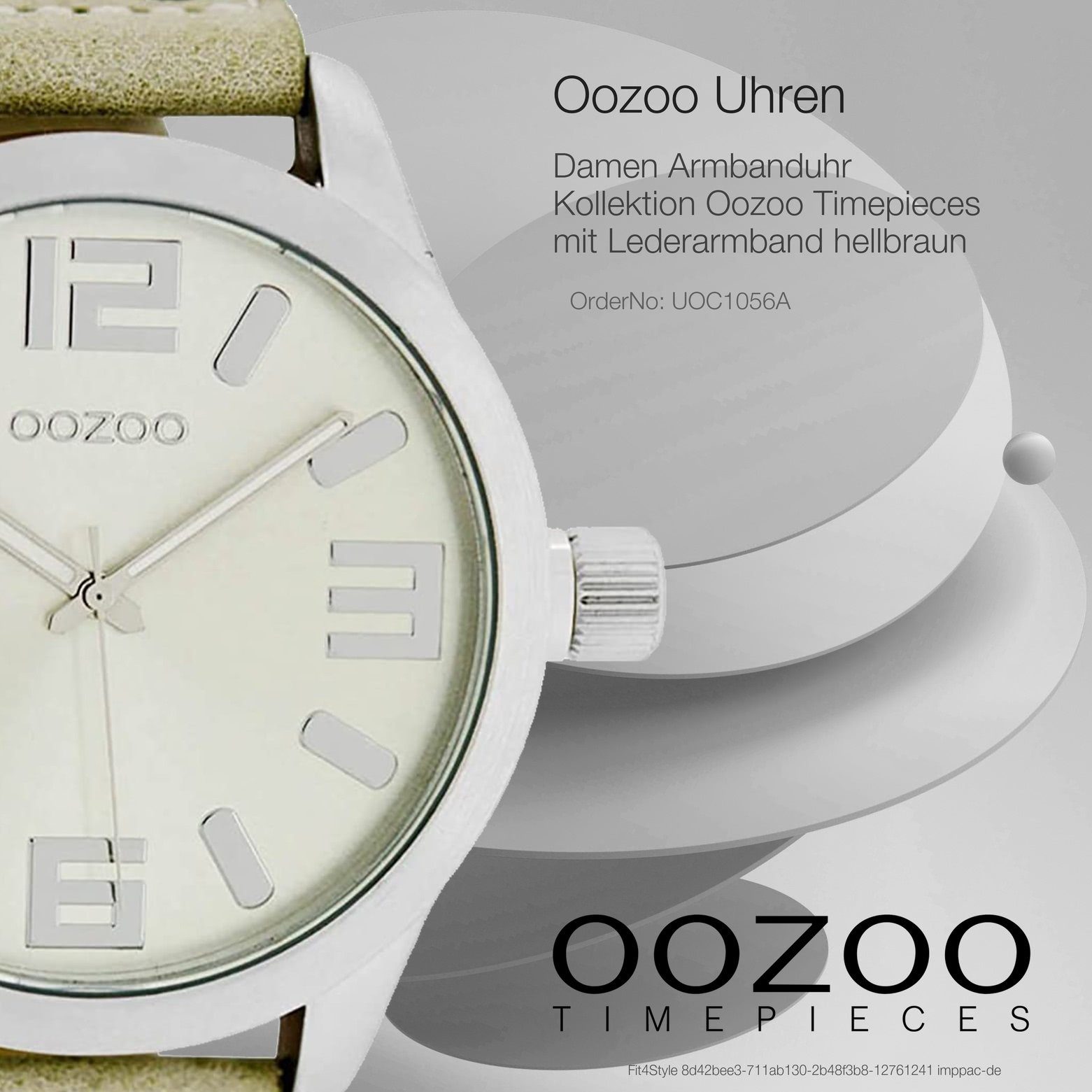 OOZOO Quarzuhr Oozoo Damen rund, groß Timepieces Damenuhr Fashion-Style Armbanduhr 46mm) C1056, Lederarmband, (ca. extra
