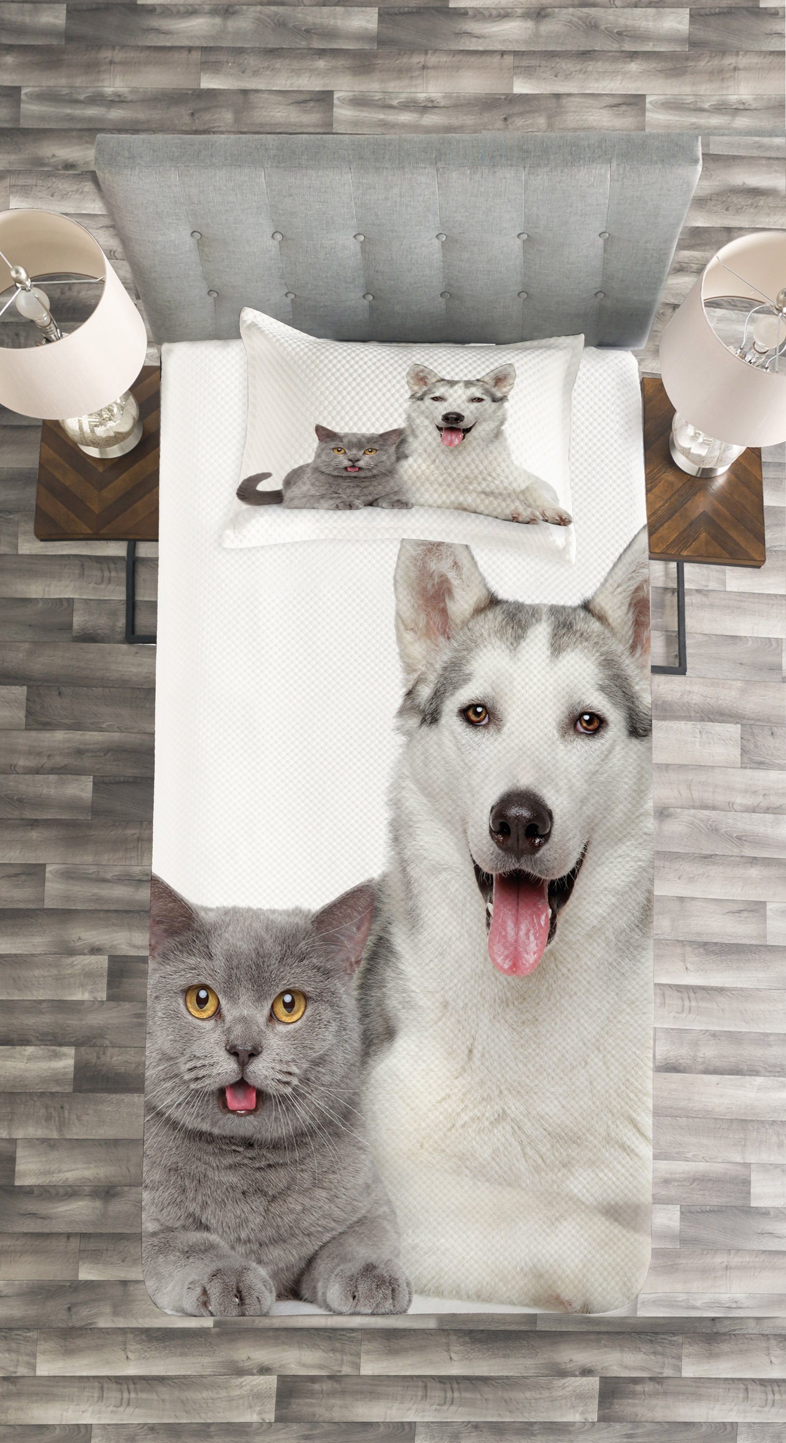 Haustiere Digitale Hunde Set Kissenbezügen mit Waschbar, Abakuhaus, Haustier Tagesdecke Tiere