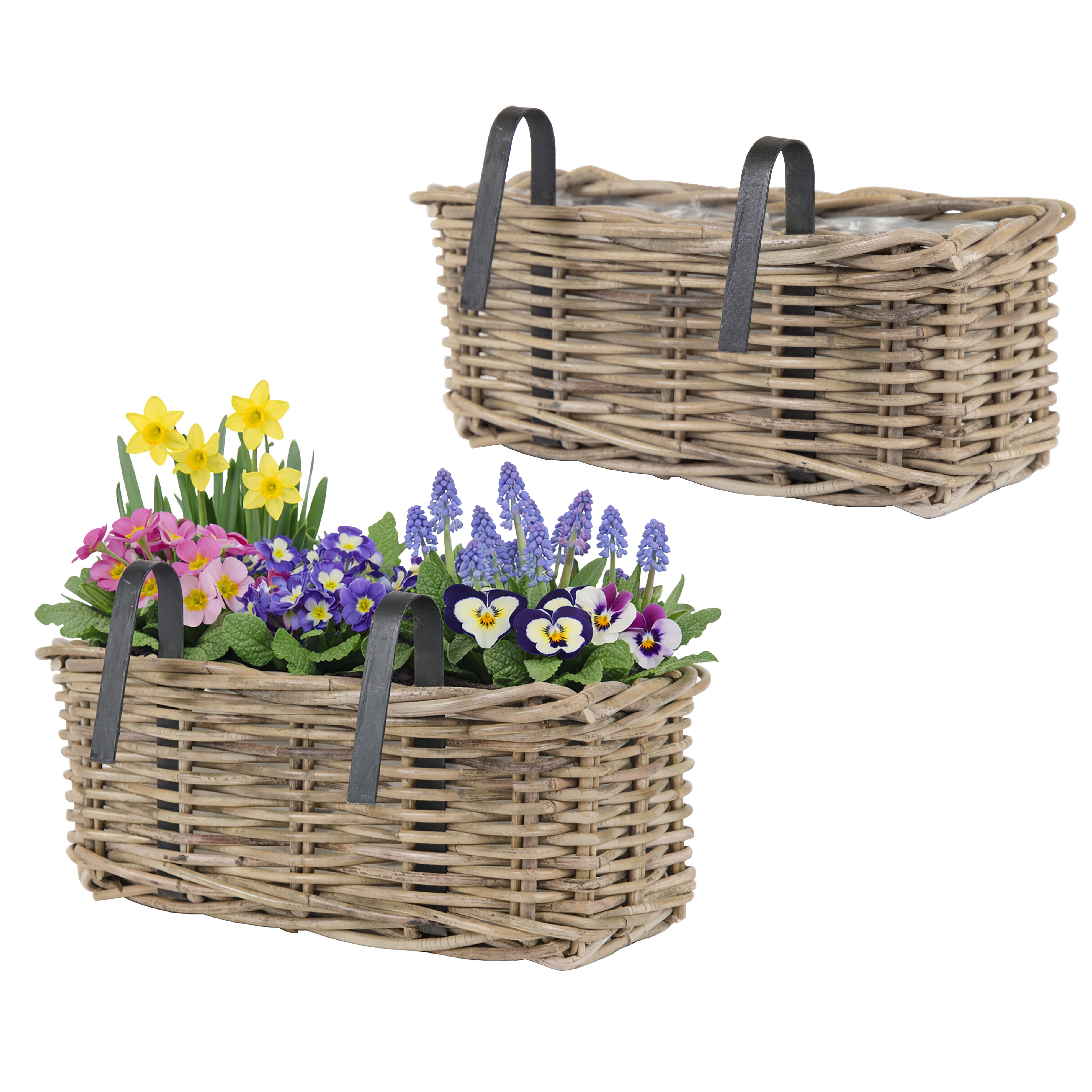 Annastore Balkonkasten Blumenkasten aus Weide Natur zum Einhängen Pflanzkasten mit Folie (2 St), Für Geländer bis 5,5 cm, Wetterfest