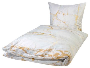 Bettwäsche Satin-Bettwäsche MARLA, B 135 cm x L 200 cm, Biberna, Satin, Weiß, Goldfarben, mit Reißverschluss