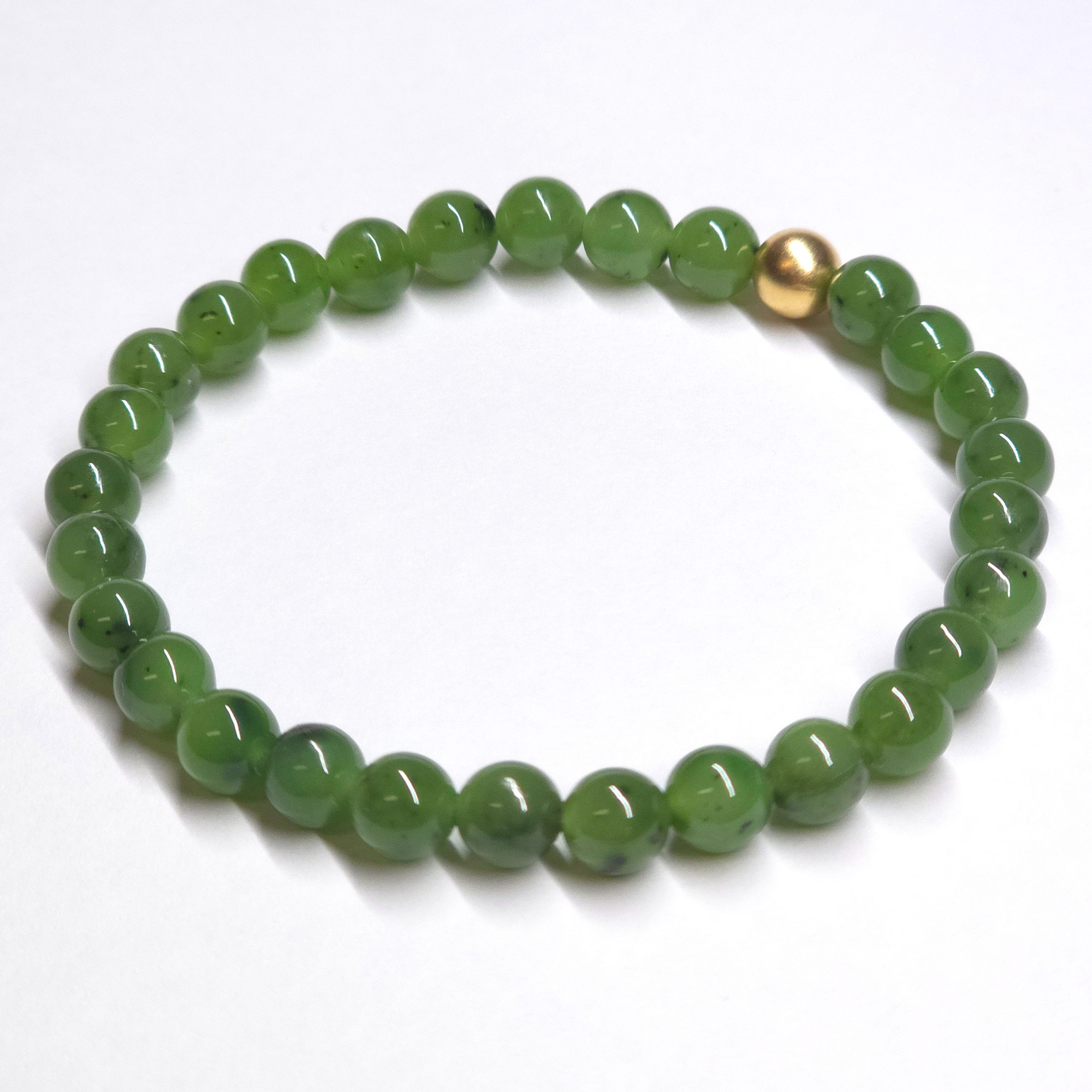 GOLDEN Perlenarmband Kanadische Jade Armband 6 mm mit 14K Gold Filled Perle
