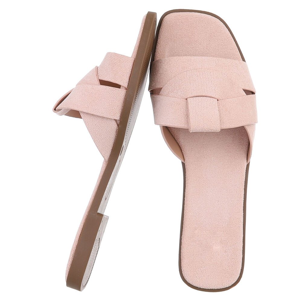 Ital-Design Moderne Damen Sandalen mit geflochtenem Design für Freizeit Pantolette (91117163) Blockabsatz Pantoletten in Altrosa