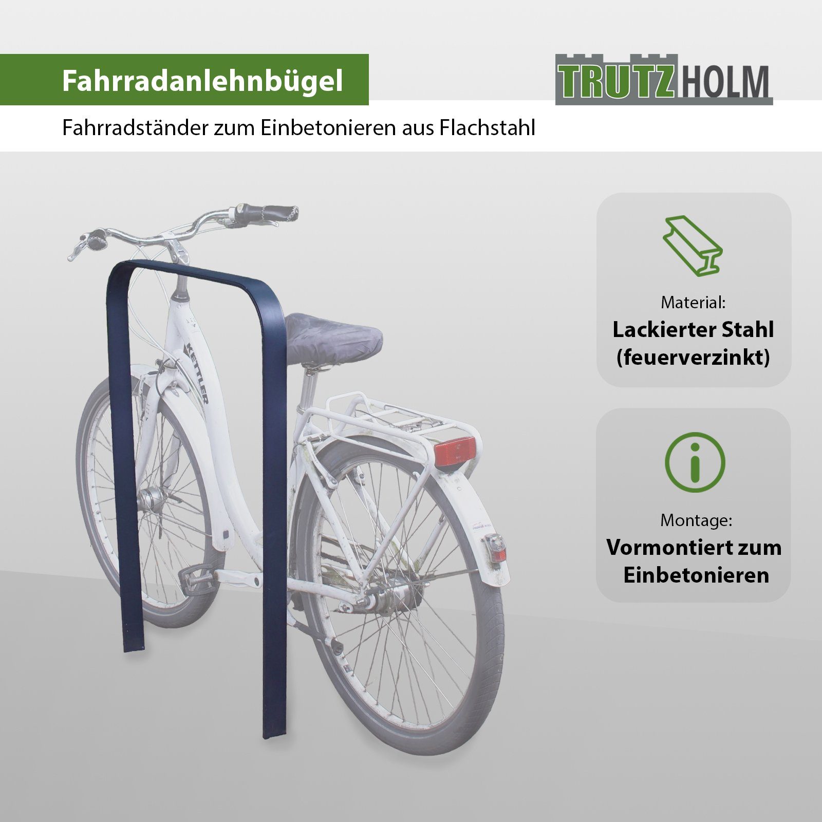 TRUTZHOLM Fahrrad-Anlehnbügel Aus Stahl Zum Einbetonieren – Galvanisiert & Pulverbeschichtet, Für 2 Räder