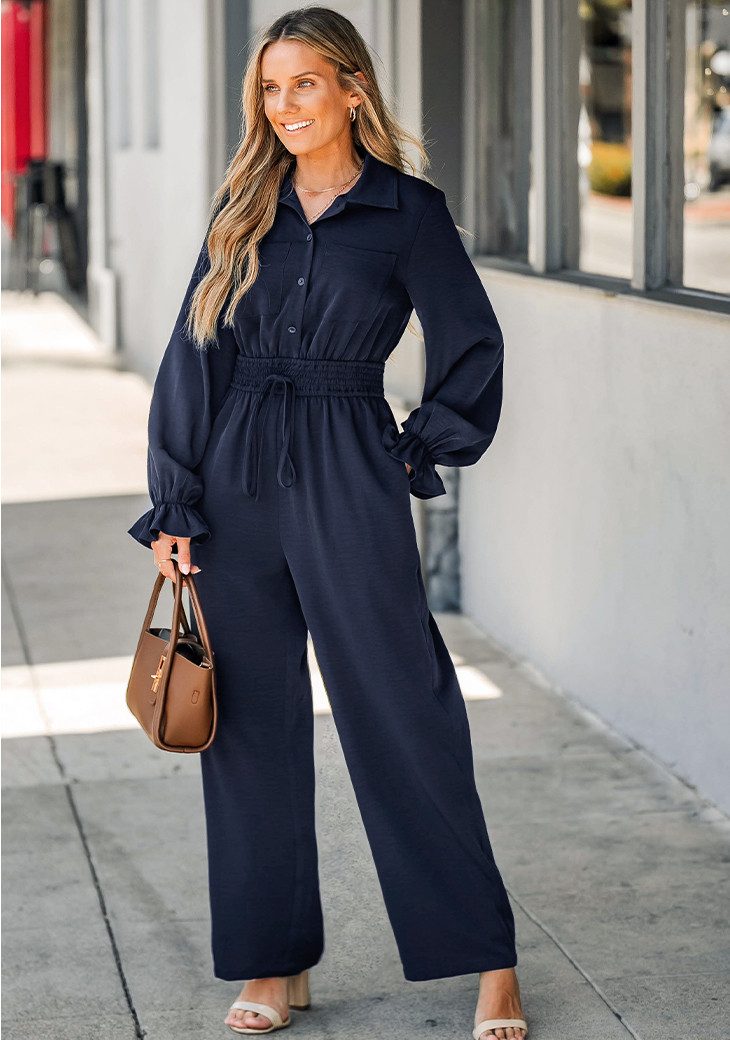 Cupshe Jumpsuit Langärmlig mit Kragen und Taschen mit Hakenverschluss günstig online kaufen