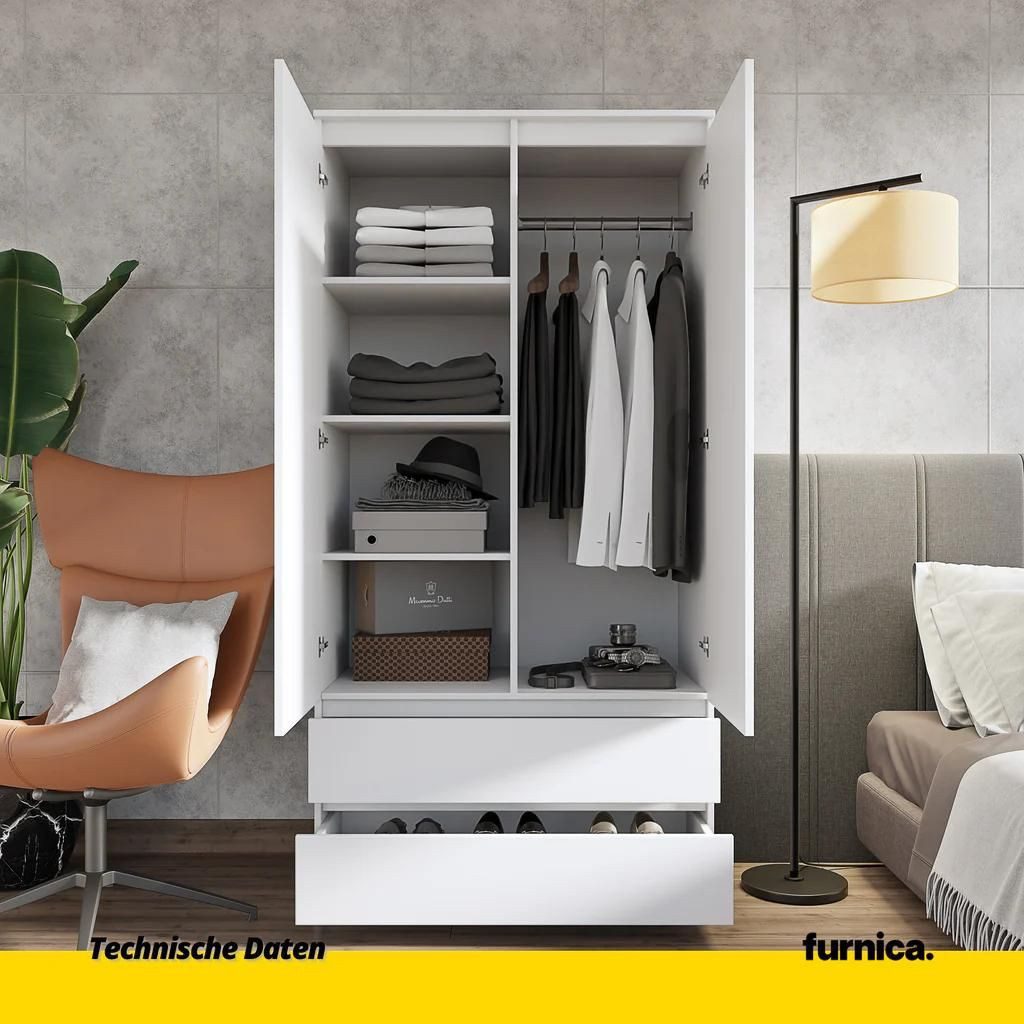 Furnica Kleiderschrank Joelle Weiß Matt, 2 Türen und 2 Schubladen H180cm B90cm T50cm – Bild 4 von 5