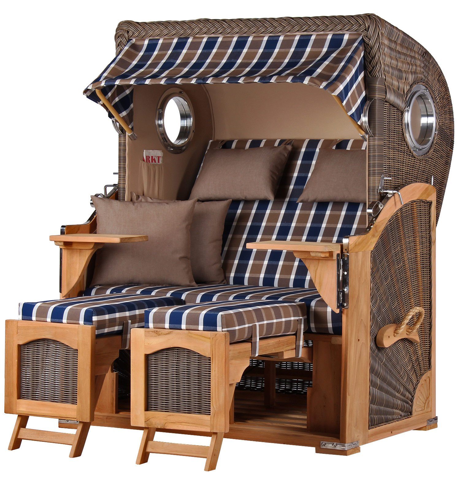 bene living Strandkorb Ammersee 2Sitzer Teak PE grau Modell 526