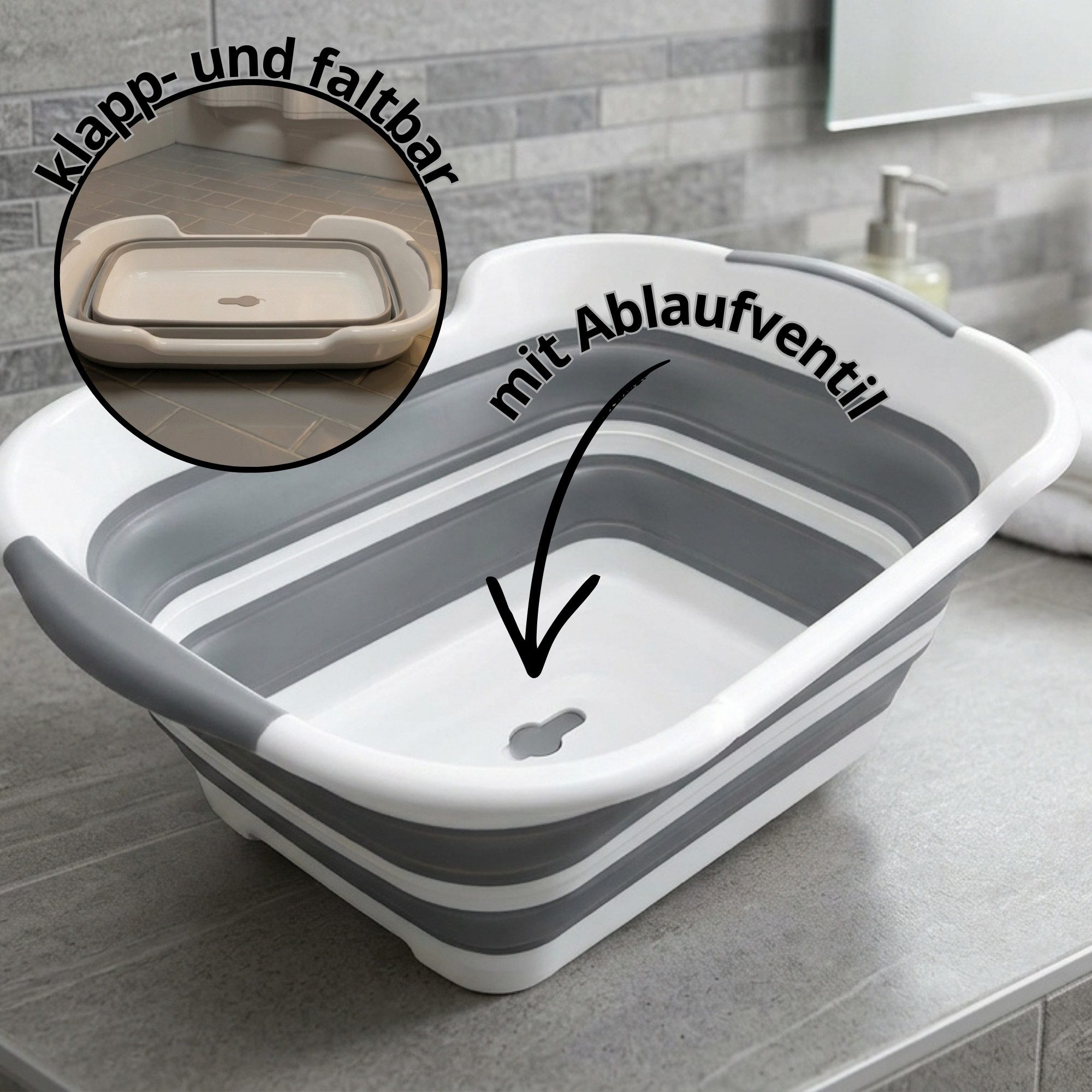 BigDean Allzweckkorb mit Beinen und Abfluss. Multitalent Spüle, Einkaufen, Wäsche, Hundebad (Set, 1 St., Allzweckkorb), Robuster Kunststoff mit flexiblen Siliko – Bild 5 von 5