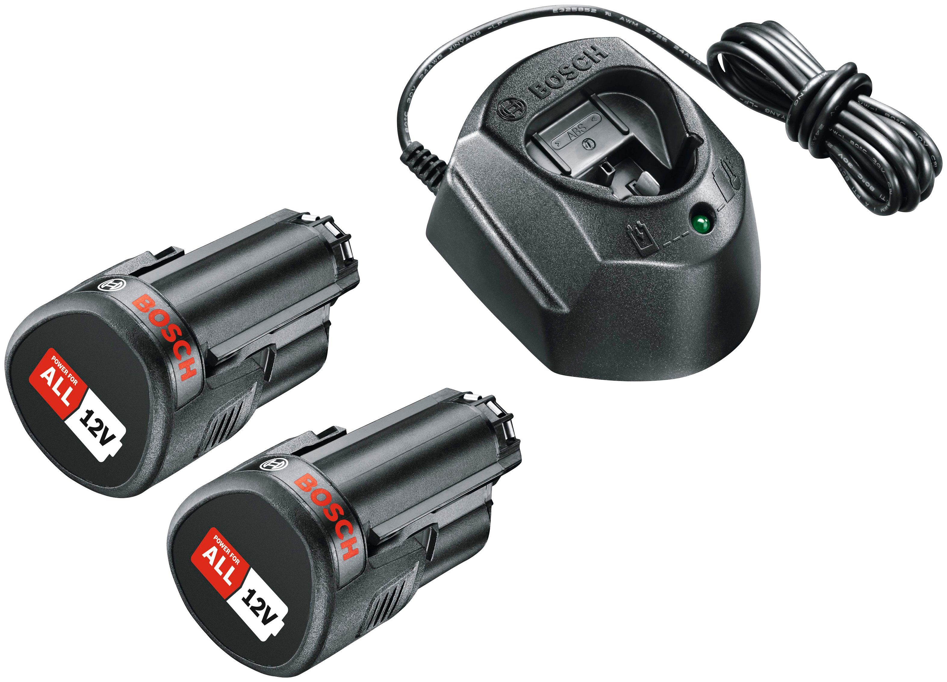 Bosch Home & Garden Starter-Set 12 V Akku Starter-Set, 2x 1,5 Ah/12 Volt Lithium-Ionen Akku mit Ladegerät GAL 1210 CV | Werkzeug-Ladegeräte