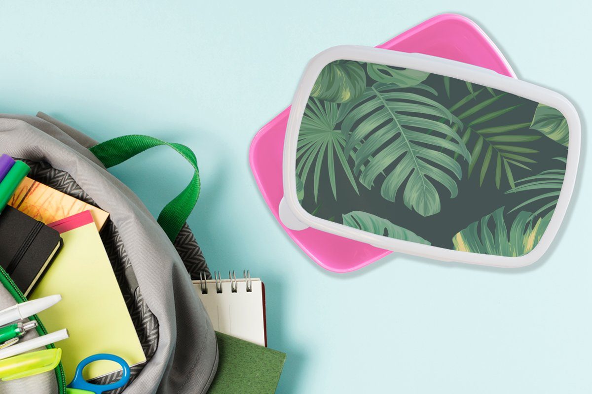 MuchoWow Lunchbox Dschungel Snackbox, - Kunststoff, Muster für Mädchen Kunststoff - rosa Brotbox Mädchen, Jungen Brotdose Erwachsene, - (2-tlg), Kinder, - Tropische - Pflanzen Kinder