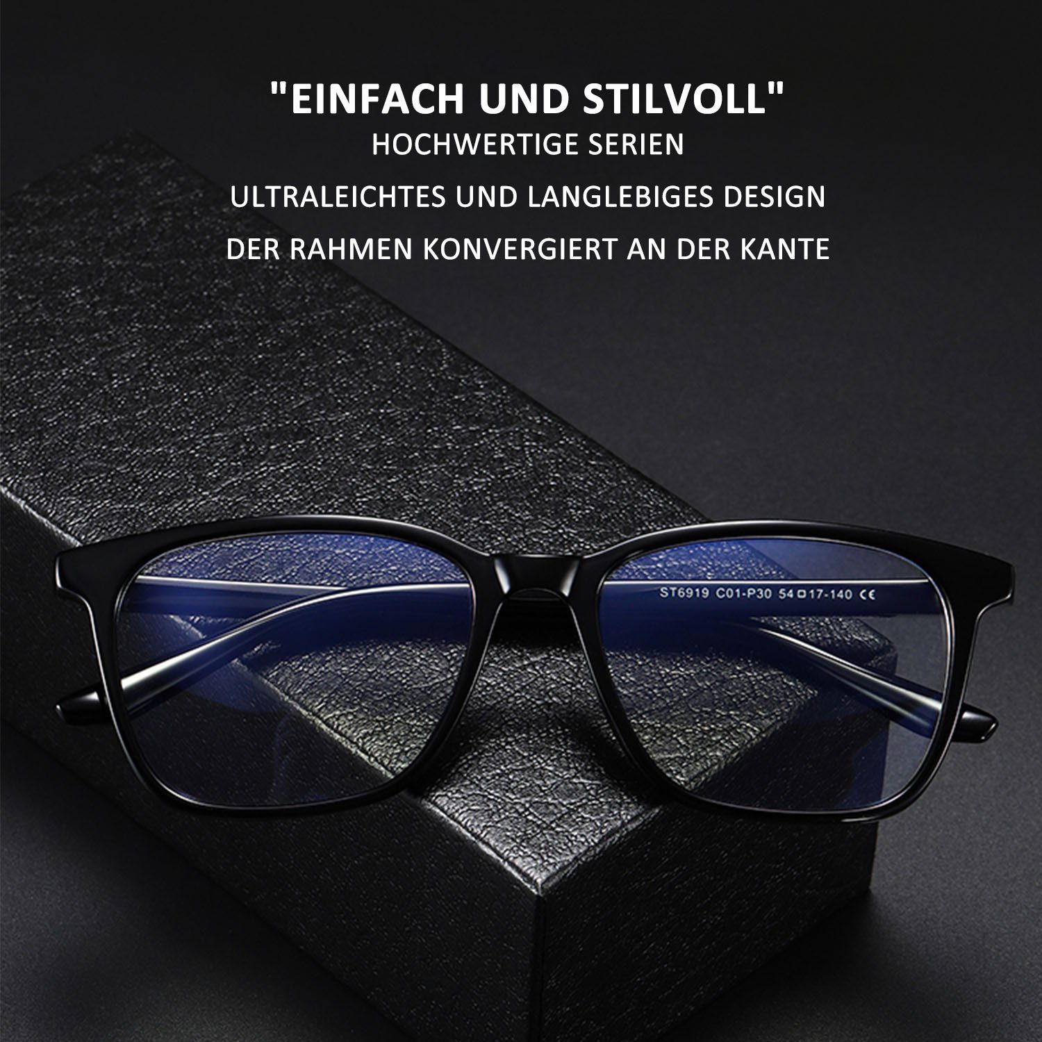 BlendschutzBlaulicht-Schutzbrillen ohne Sehstärke Blendschutz Schwarz MAGICSHE Retro Lesebrille