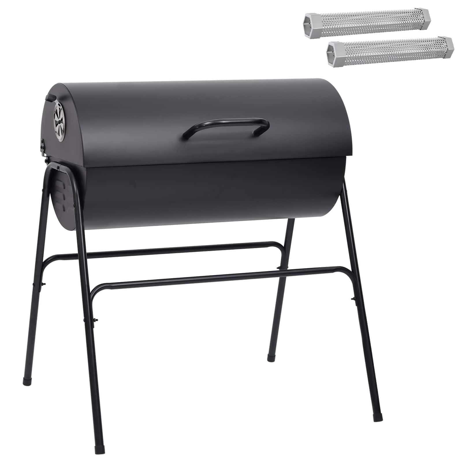 vidaXL Grillkamin Fassgrill mit 2 Kochrosten 3 pcs 80 x 73 x 90 cm Metall Schwarz