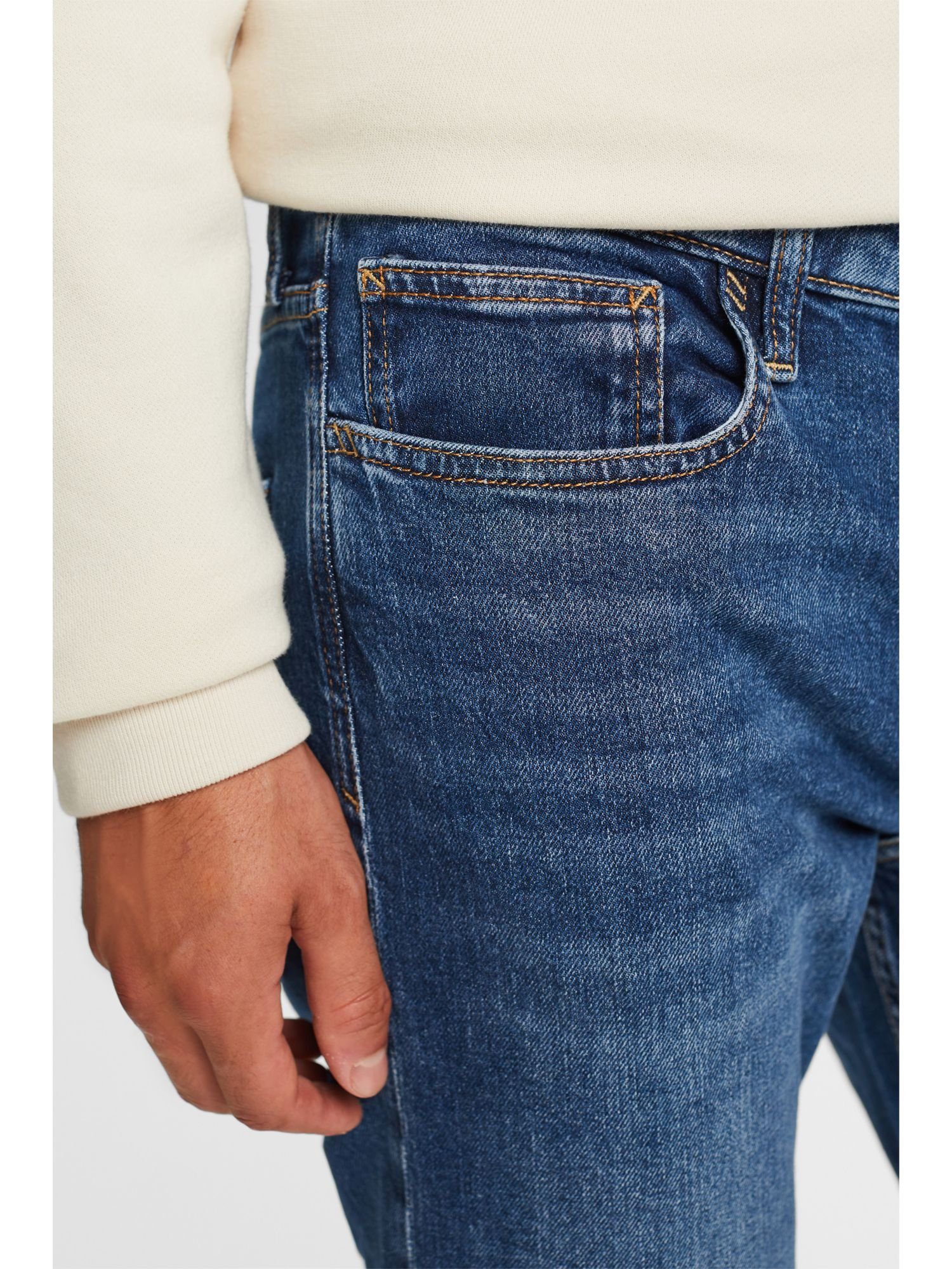 Esprit Straight-Jeans Recycelt: Jeans WASHED MEDIUM schmaler BLUE mit Passform
