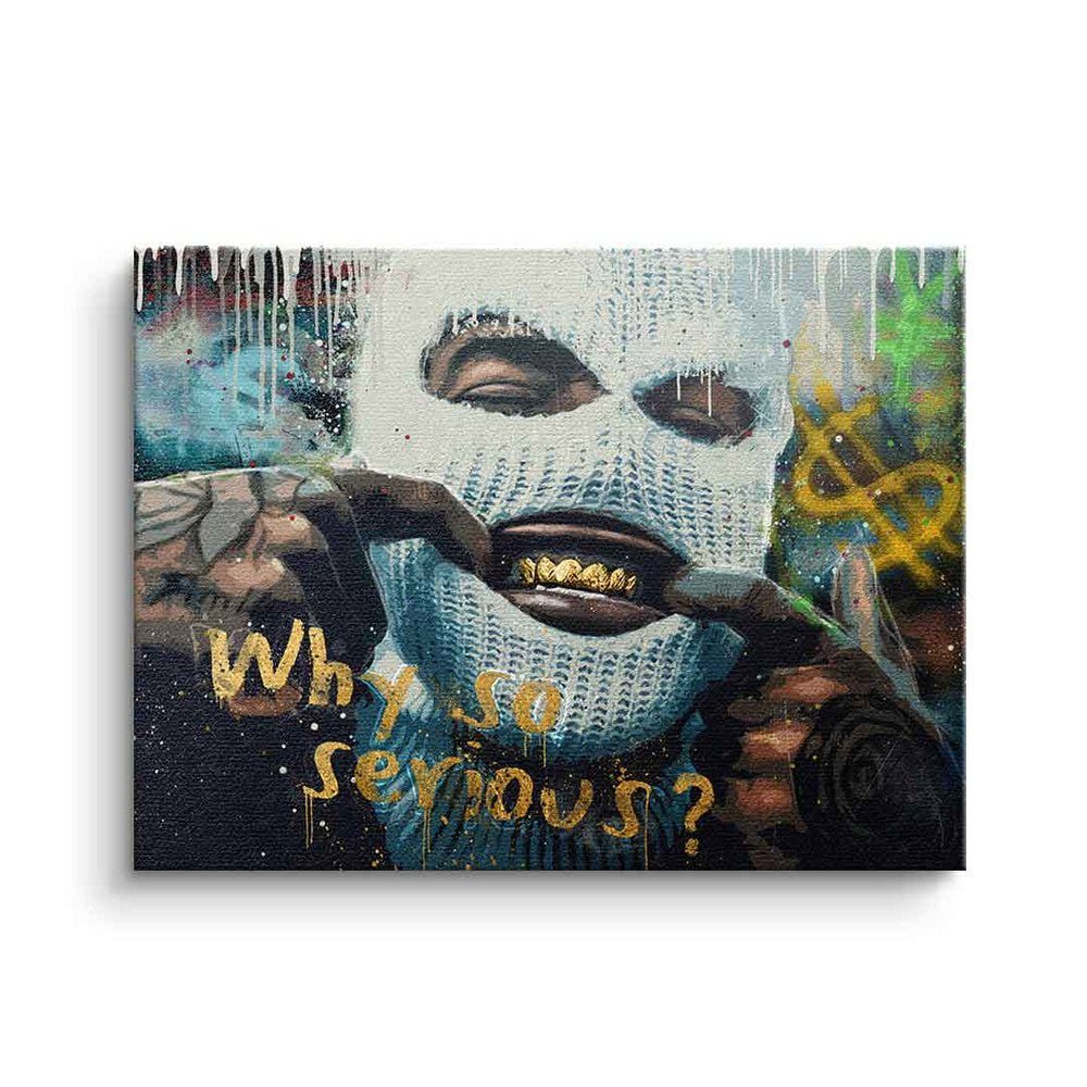 st Bad DOTCOMCANVAS® serious Rahmen Gangster Guy graffiti why so grillz weißer Leinwandbild, Leinwandbild golden