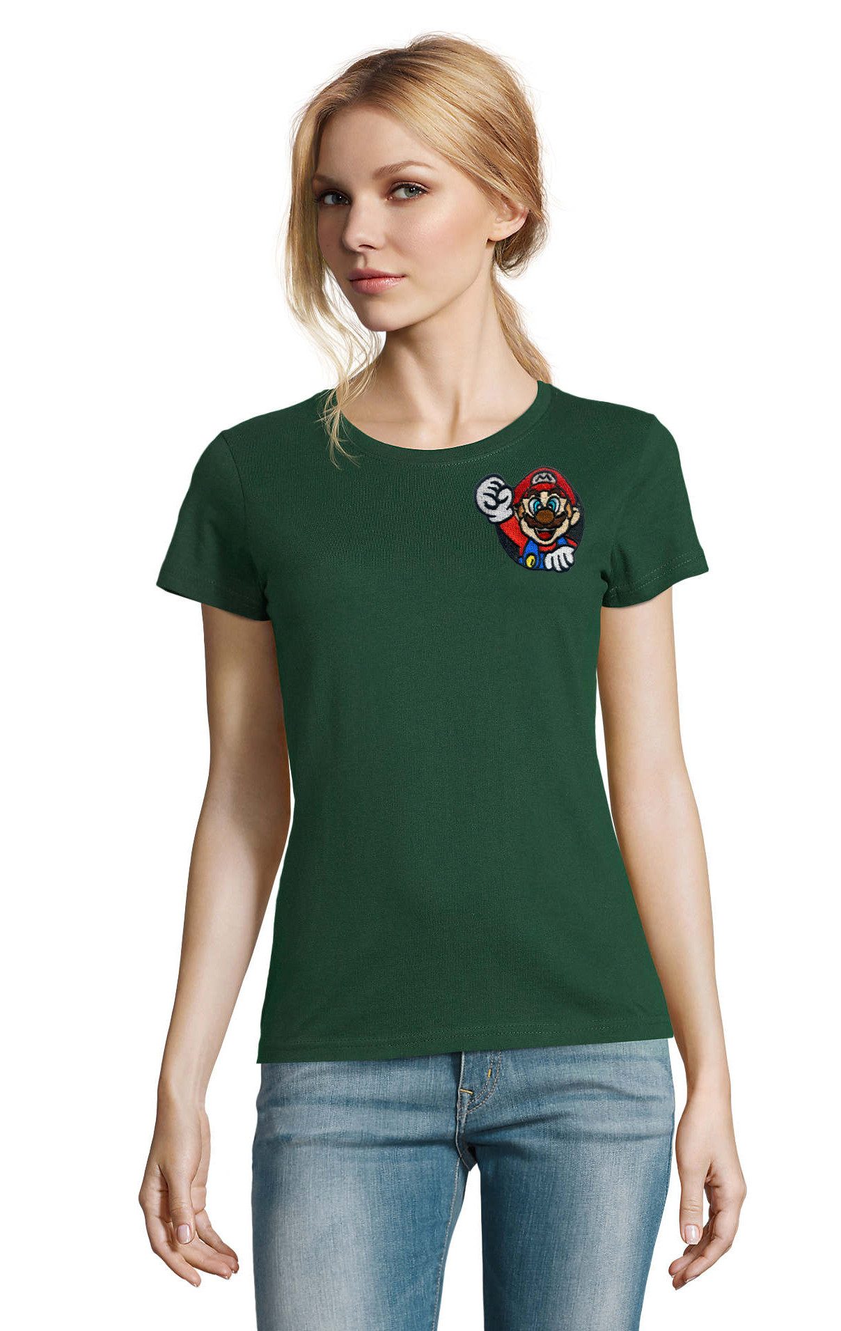 Blondie & Brownie T-Shirt Mario Luigi Super Wario Yoshi Peach Patch Damen T-Shirt Super Mario Bros Retro Patch Damen Shirt