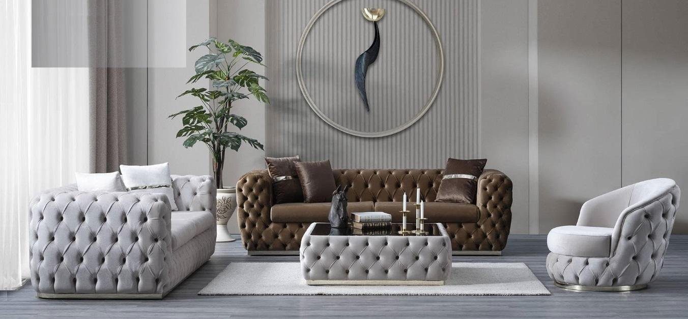 JVmoebel Wohnzimmer-Set Luxus Sofagarnitur 3+3+1 Sitzer Set Design Sofa Polster Modern, (3-St., 2x Sofa 3 Sitzer + 1x Sessel), Made in Europa
