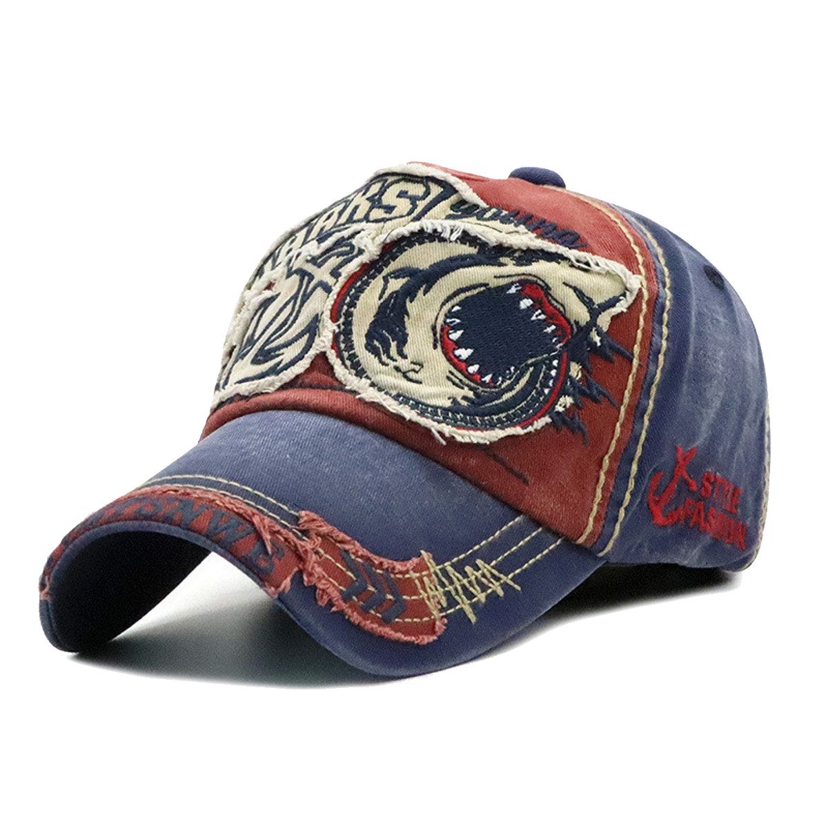 Sporty Baseball Cap Shark Vintage Hai Style Used Washed Look Retro Kappe Cap mit Belüftungslöchern