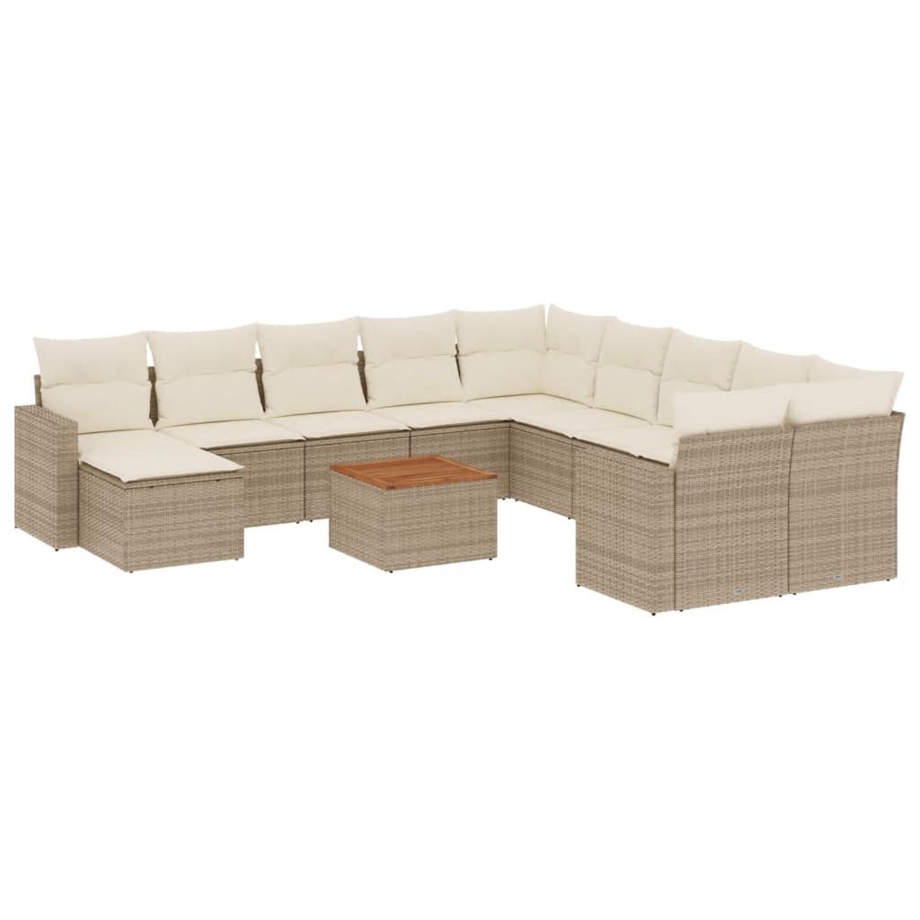 Gartenlounge-Set 12-tlg. Garten-Sofagarnitur mit Kissen Beige Poly Rattan