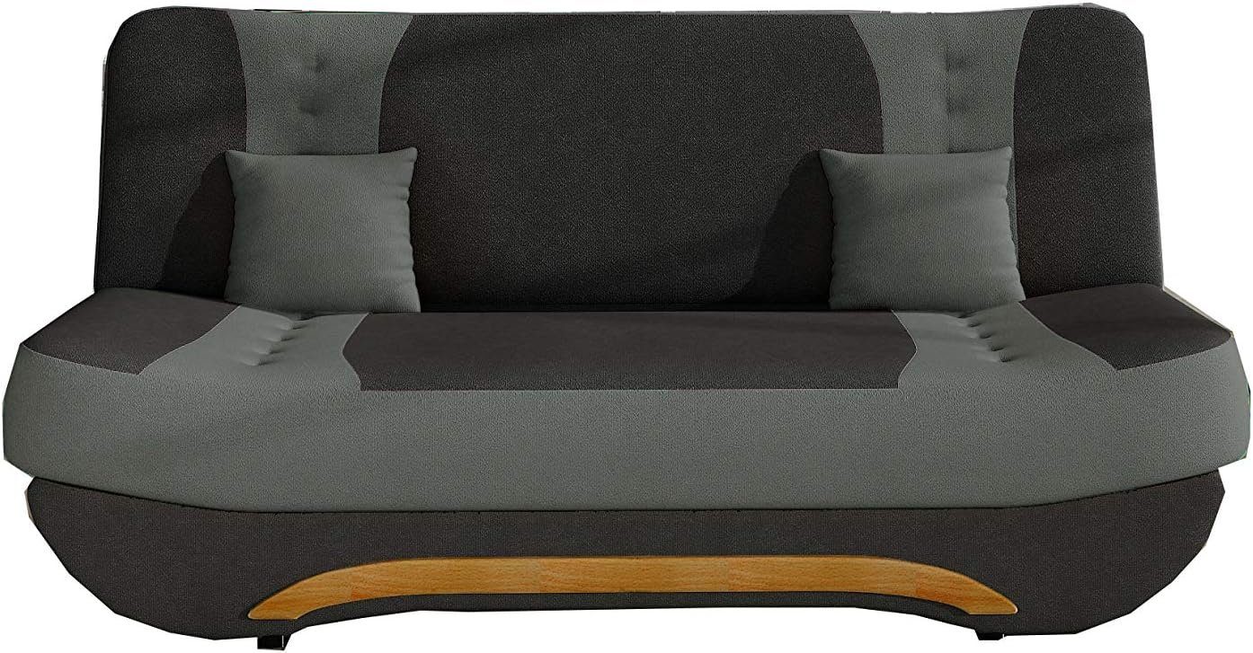 Wohnzimmer Alova und Feba, Klappsofa 04 Couch Polstersofa Sofagarnitur Grau Kippsofa mit Schwarz (Alova + + Click-Clack, 10) für Schlafsofa Schlaffunktion MOEBLO Bettkasten