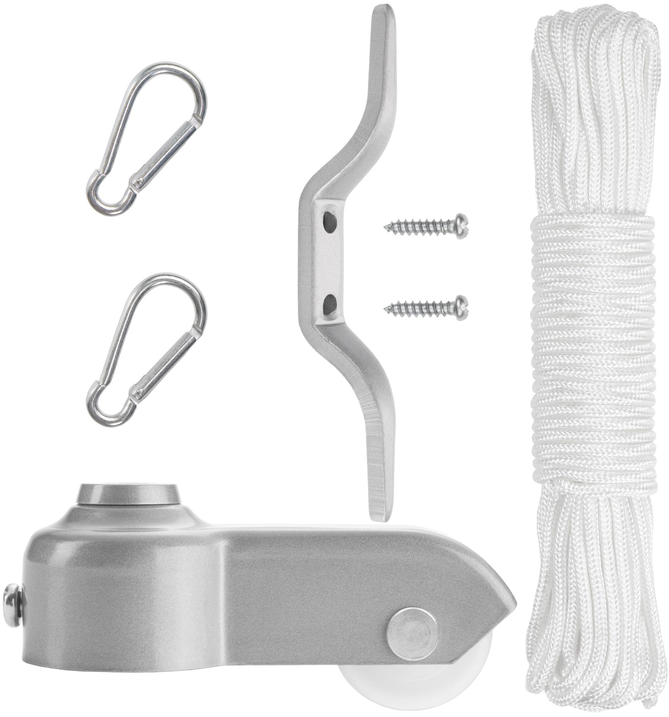 BRUBAKER Fahnenmast Reparaturset - Zubehör Set - Ersatzteile für Flaggenmast, (1-St., Für Fahnenmast mit 3,8 cm), Seil, Karabiner, Klampe, Aluminium Topper mit Seilrolle + Schrauben