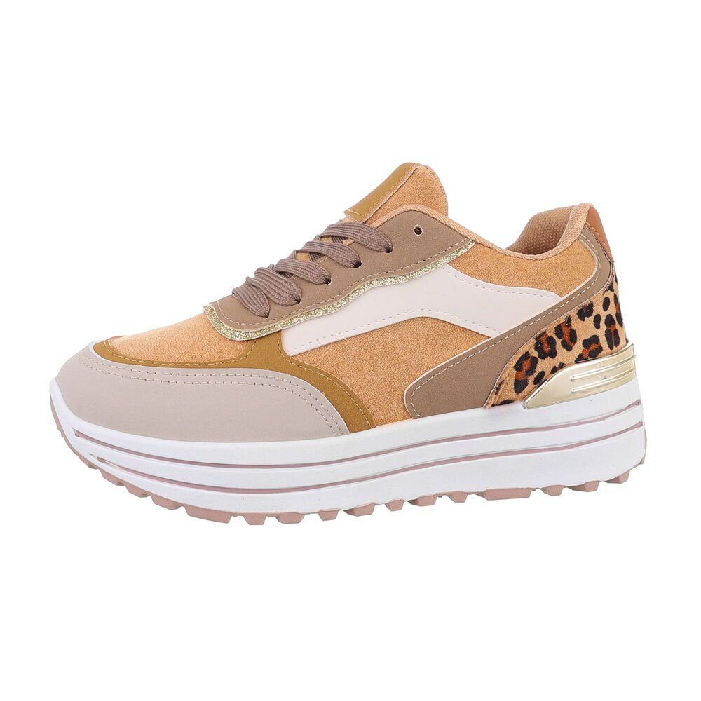 Ital-Design Damen Low-Top Freizeit Sneaker Keilabsatz/Wedge Sneakers Low in Camel