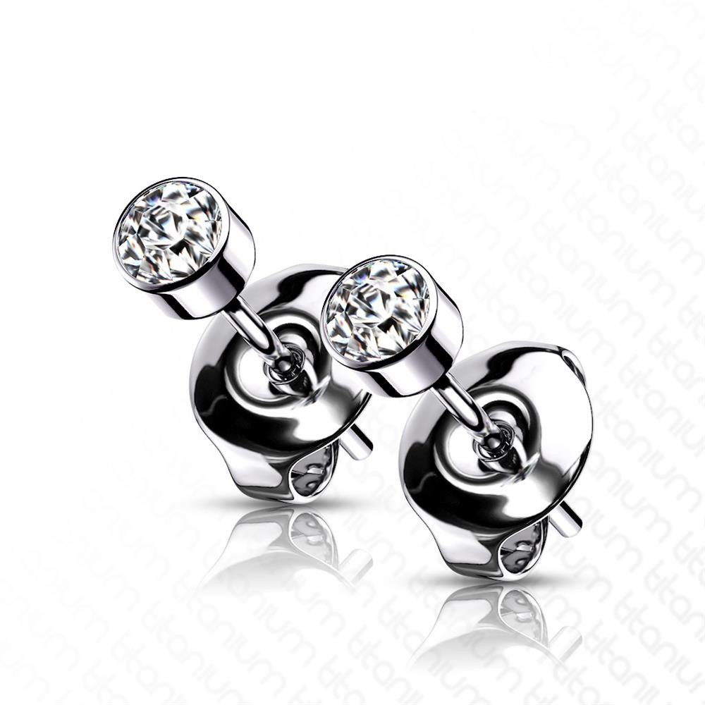 BUNGSA Ohrring-Set Ohrstecker mit klarem Kristall silber aus Titan für  Damen (1 Paar (2 Stück), 2-tlg), Ohrschmuck Ohrringe