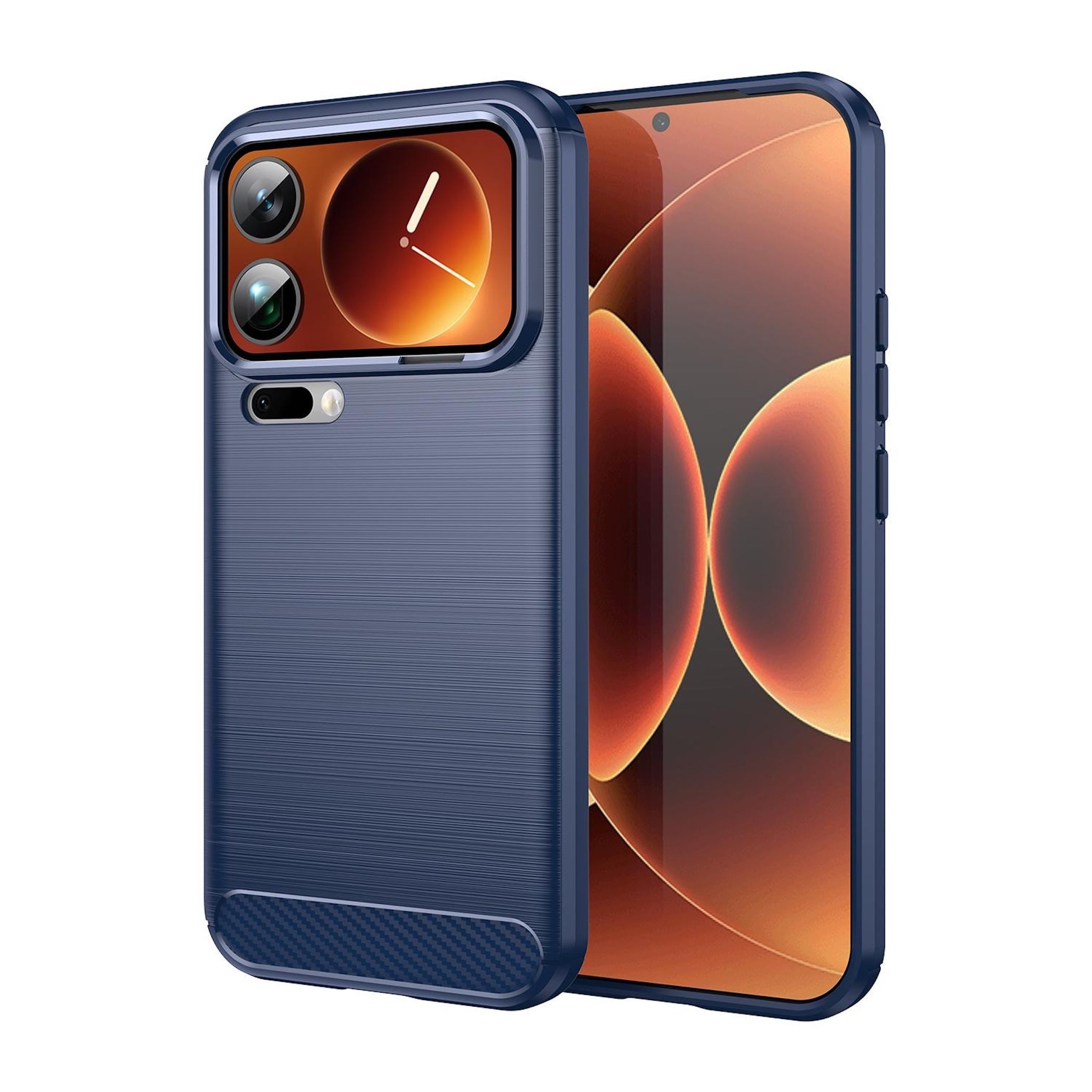 Wigento Handyhülle Für Xiaomi 17 Pro Max Carbon Brushed Design TPU Schutz Hülle Blau, Carbon Textur Schutzhülle Smart Case Cover