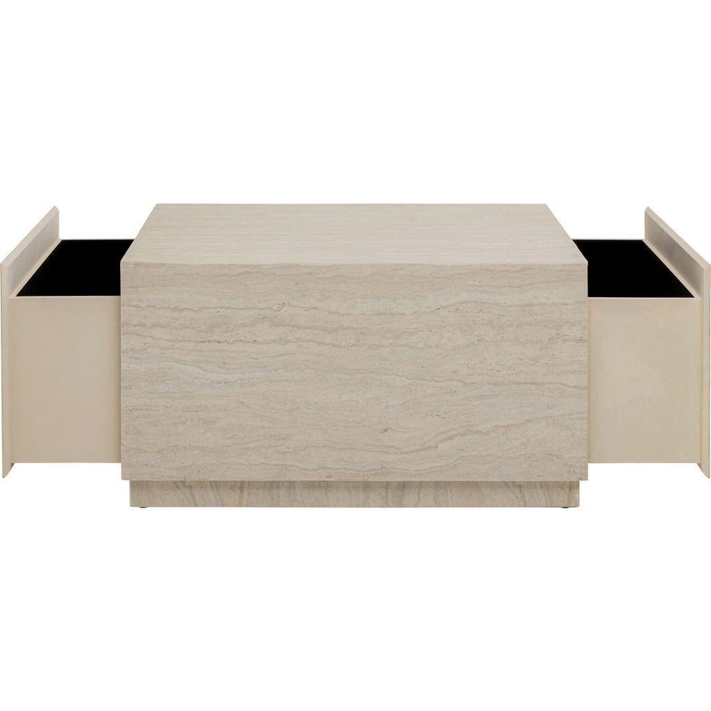 Kare Design Couchtisch Travertino, Travertinoptik, 2 Schubladen mit Soft-Close Funktion
