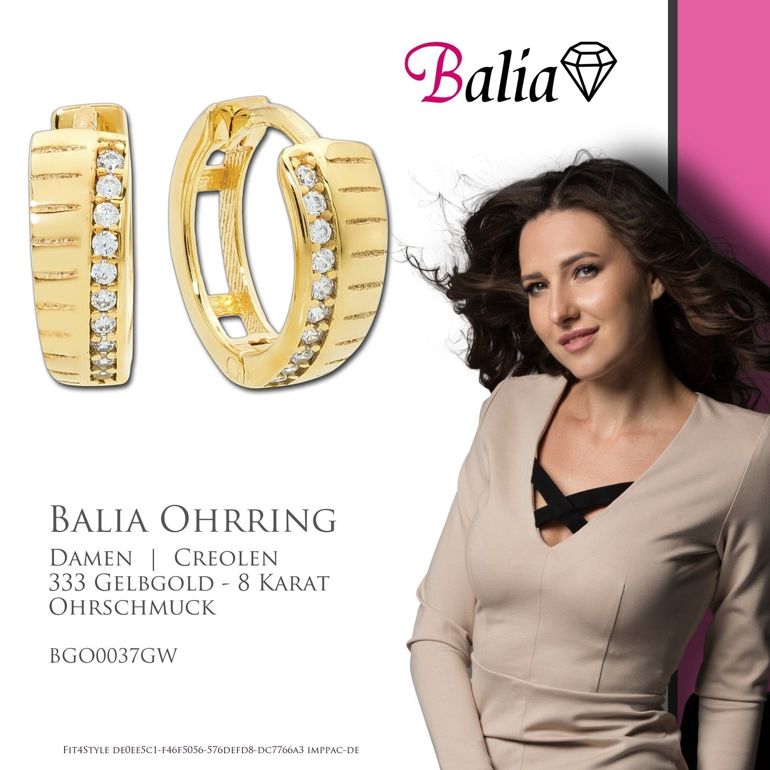 (Creolen), weiß, Damen Balia aus Creolen - 333 Damen Gelbgold Muster gold für Balia Karat, 8 Creolen 8Karat Gelbgold Farbe: Creolen Paar