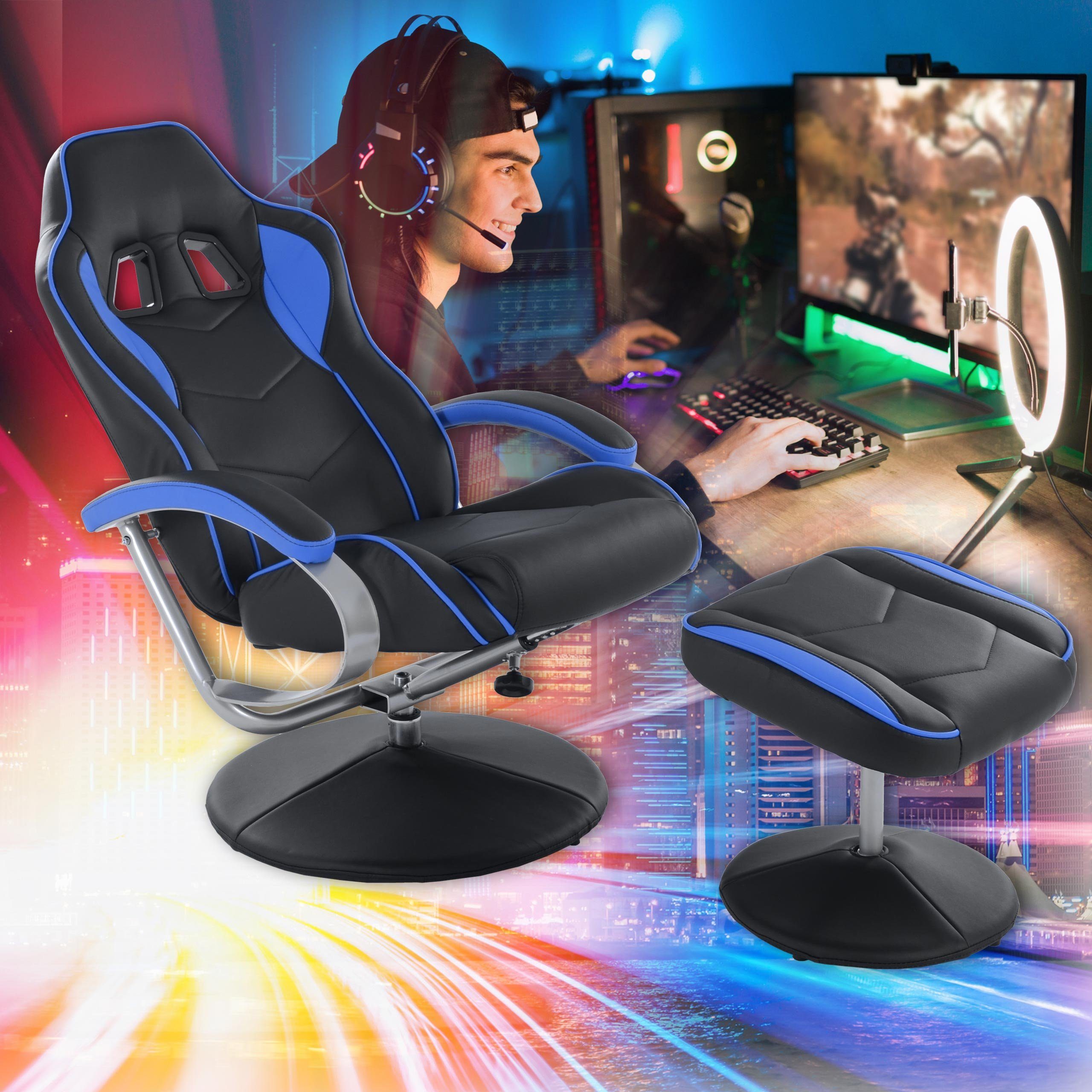 Raburg Gaming-Stuhl Sessel-Set DRIFT Sport in Soft-Touch Kunstleder, verschiedene Farben, mit Hocker & mit Relaxfunktion SCHWARZ-BLAU