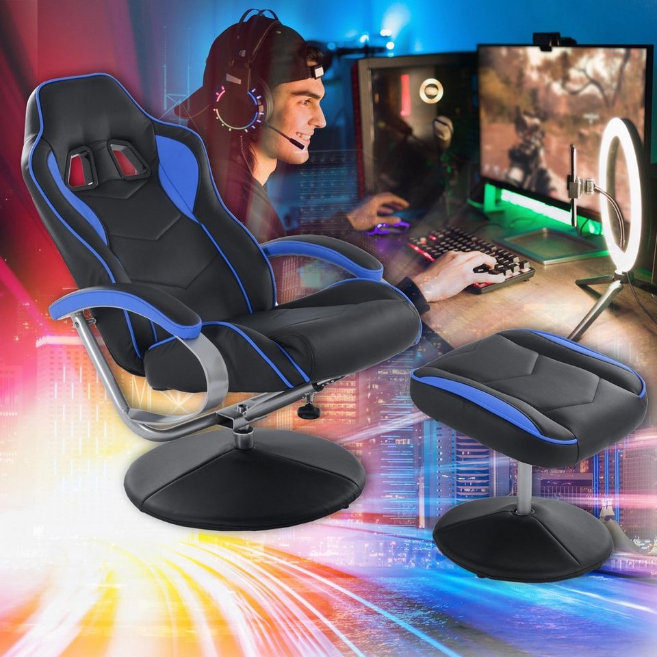 Raburg Gaming-Stuhl Sessel-Set Drift Sport in Soft-Touch Kunstleder,  verschiedene Farben, mit Hocker & mit Relaxfunktion, belastbar bis 120 kg