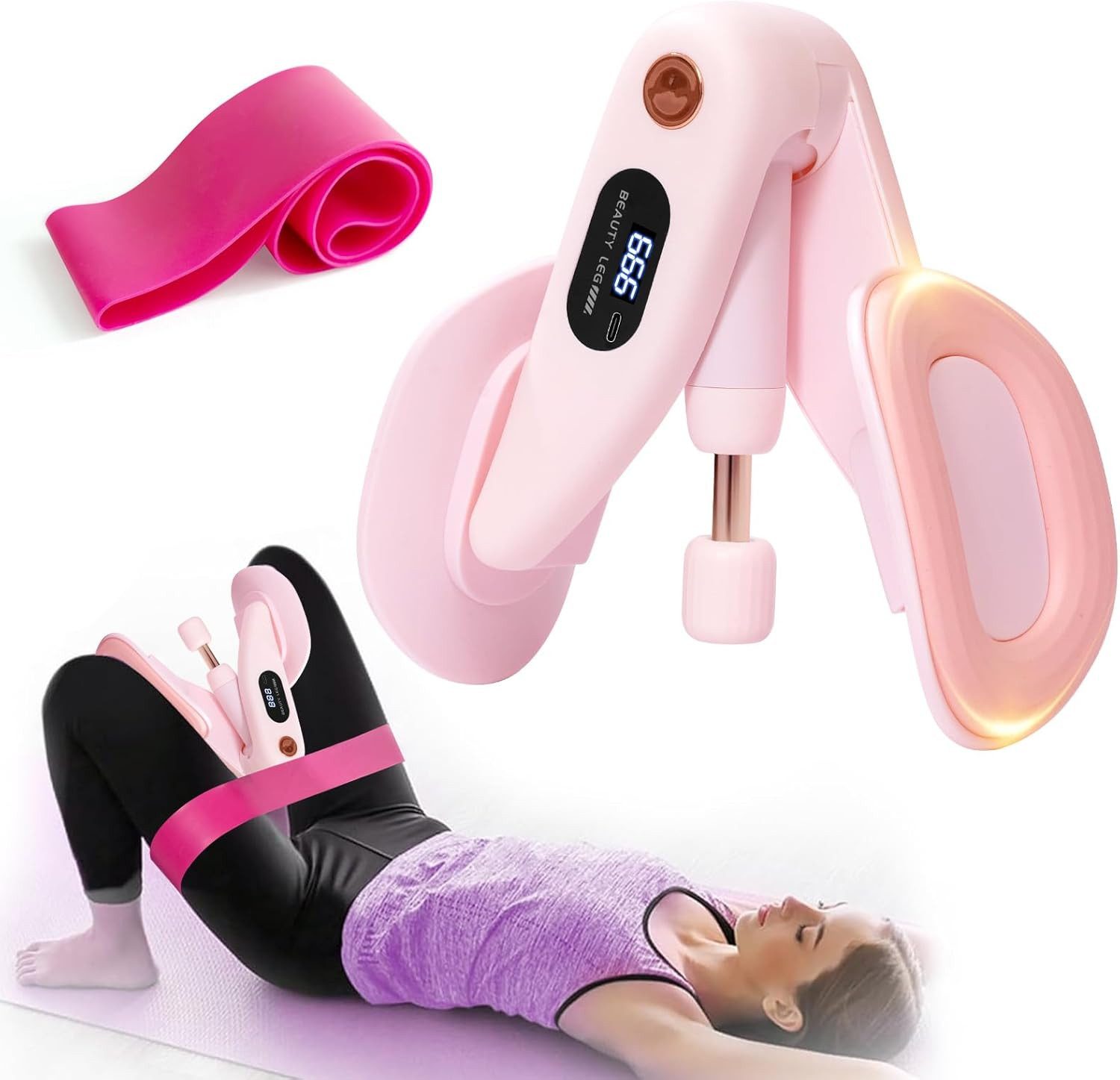 Futicare Beckenbodentrainer & Beintrainer für Damen mit 360°-Drehfunktion–Oberschenkeltrainer mit, LED-Anzeige & verstellbarem Widerstand für Home-Workout,Körperformung