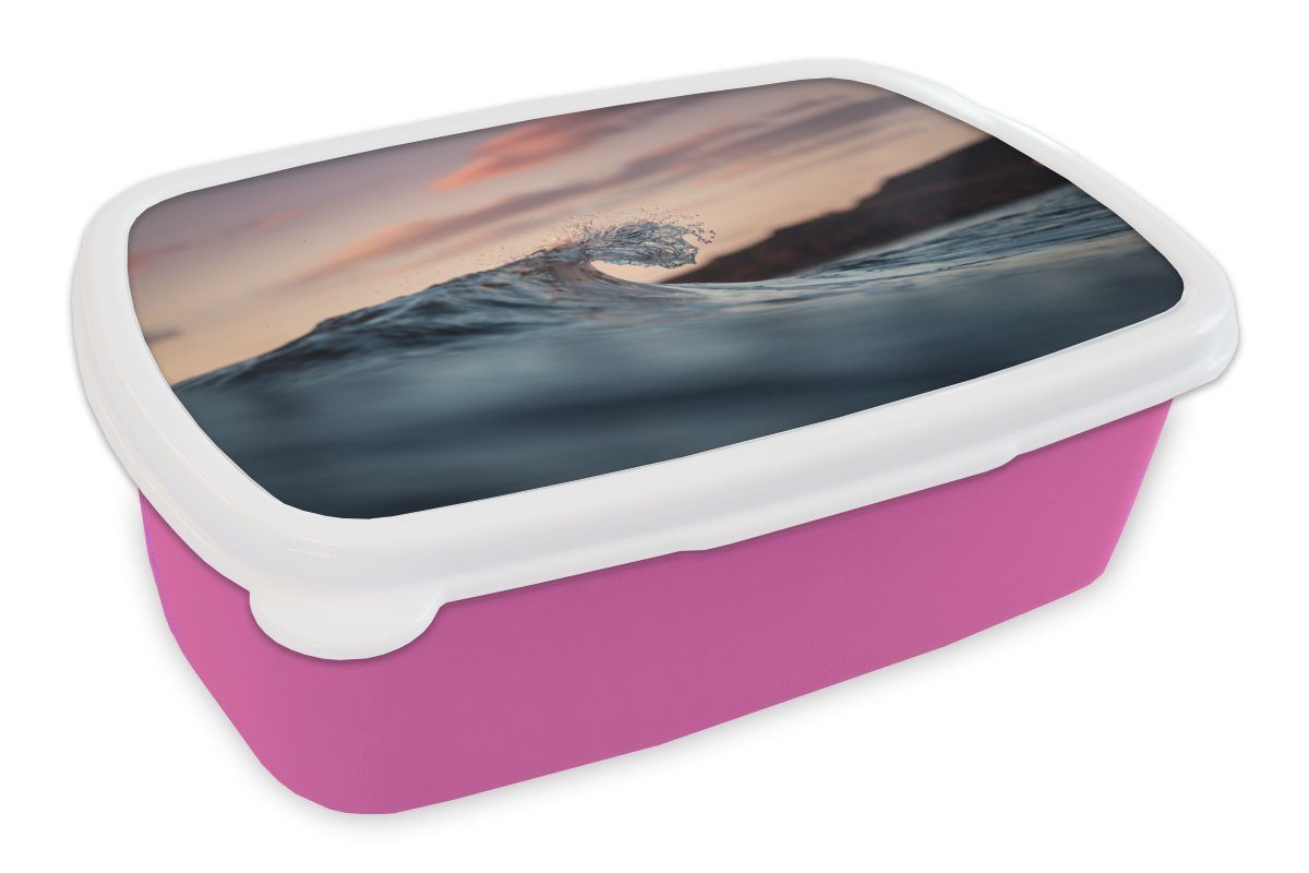 Sonnenuntergang, bei (2-tlg), Snackbox, für Brotbox Brotdose Erwachsene, rosa Ruhige Kunststoff Wellen Kinder, Lunchbox Kunststoff, Mädchen, MuchoWow