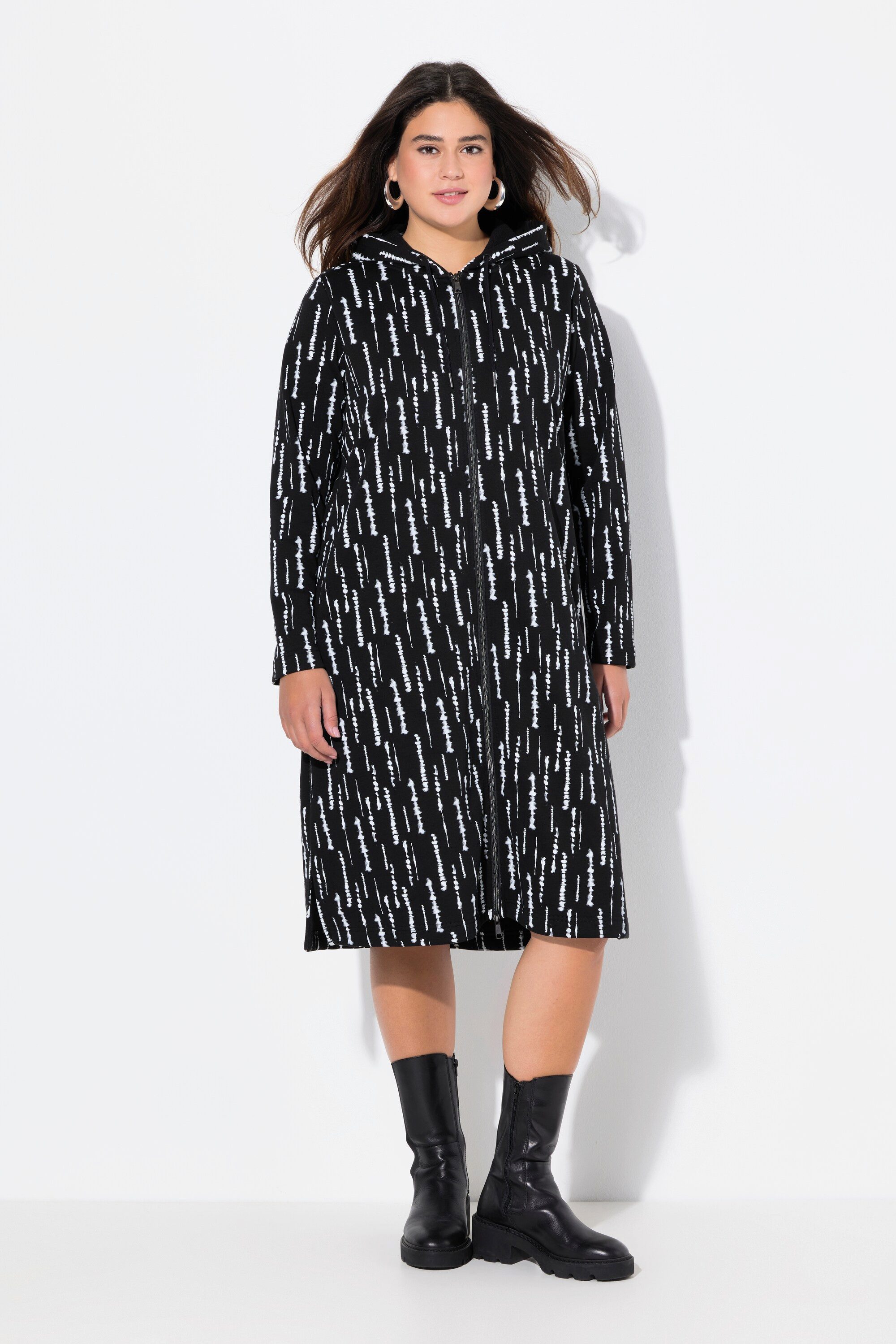 Ulla Popken Sweatjacke Long-Sweatjacke bedruckt Kapuze 2-Wege-Zipper günstig online kaufen