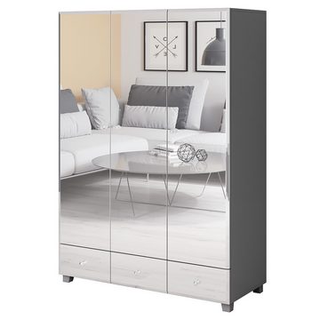 Lomadox Schlafzimmer-Set BUCCERI-83, (Spar-Set, 5-St), weiß, Spiegelfronten Kleiderschrank, Nachttische, Kommode, Highboard