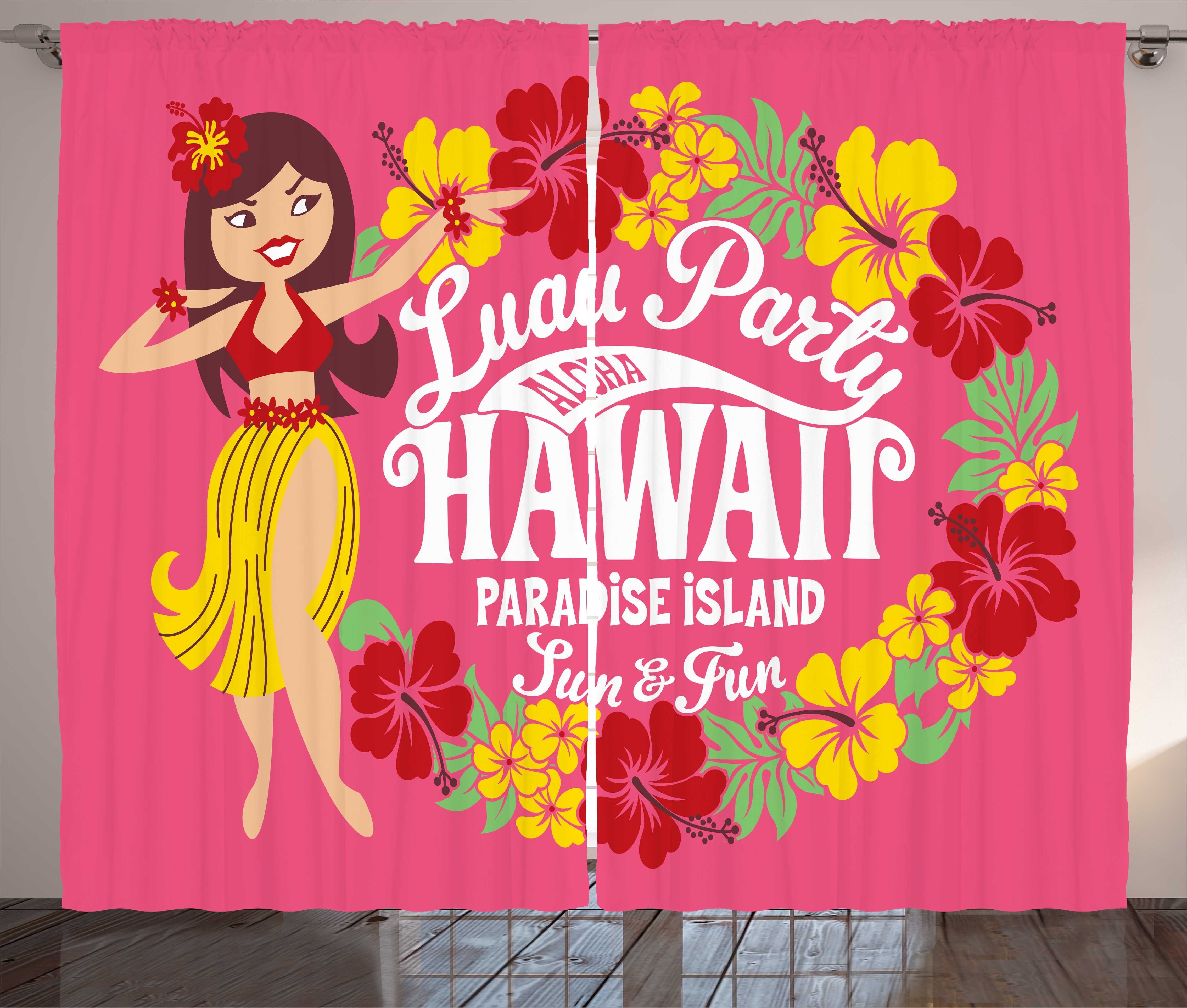 Gardine Schlafzimmer Kräuselband Vorhang Paradise Schlaufen Mädchen und mit Haken, Abakuhaus, Luau Hula Aloha Party