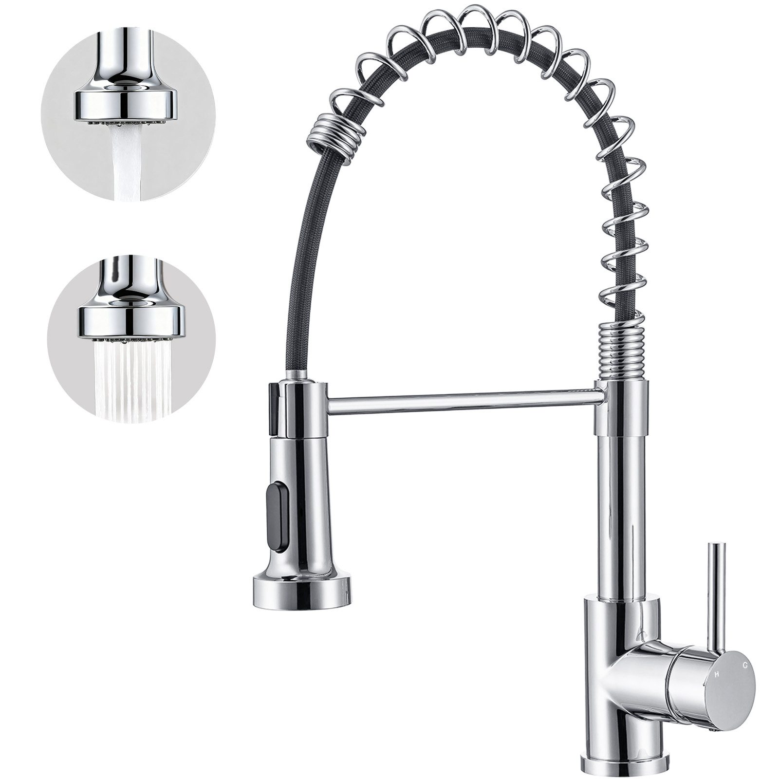 AICA Küchenarmatur Wasserhahn küche mit ausziehbarer Brause, schwenkbar für Küche & Bad Küchenarmatur mit Spiralfeder aus Edelstahl für Warm- und Kaltwasser