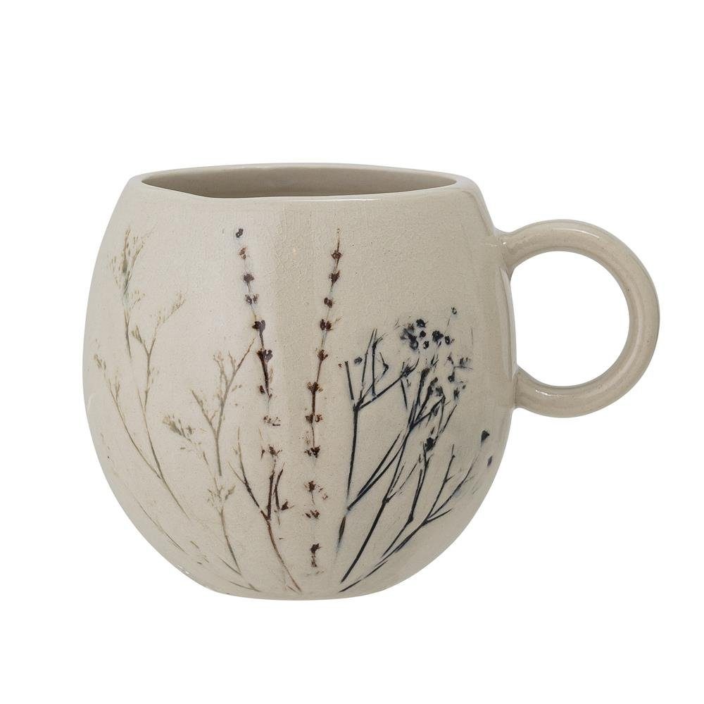 Bloomingville Tasse Bea Becher, natur Steingut 250ml Blumenmotiv Kaffeetasse Kaffeebecher Teetasse Teebecher Dekotasse dänisches Design