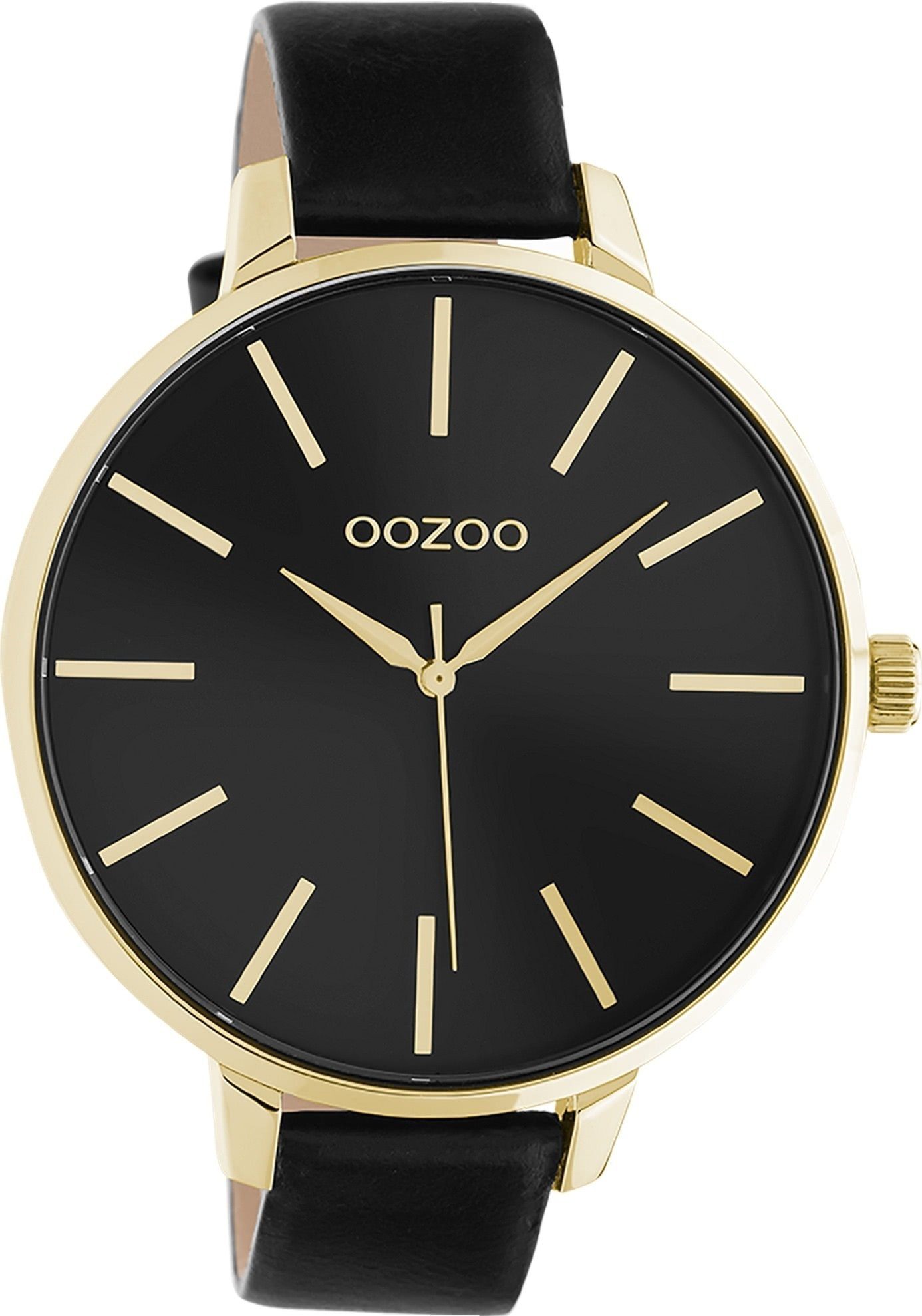 OOZOO Quarzuhr Oozoo Damen Armbanduhr OOZOO Timepieces, Damenuhr rund, extra groß (ca. 48mm), Lederarmband schwarz, Fashion