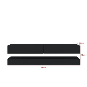 DB-Möbel Lowboard Lowboard "MONACO" TV-Unterschrank 140 cm Hochglanz Grifflos schwarz