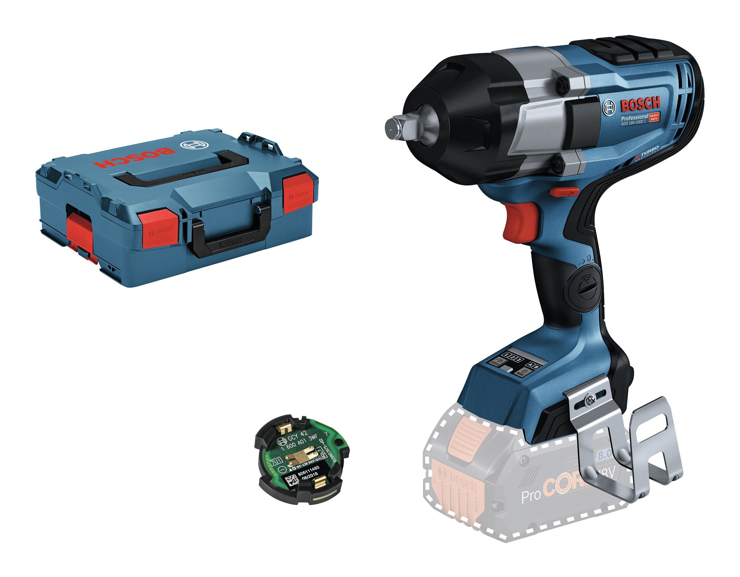 Bosch Professional Akku-Schlagschrauber GDS 18V-1000 C, 1000 Nm, Drehschlagschrauber Ohne Akku - in L-BOXX 136
