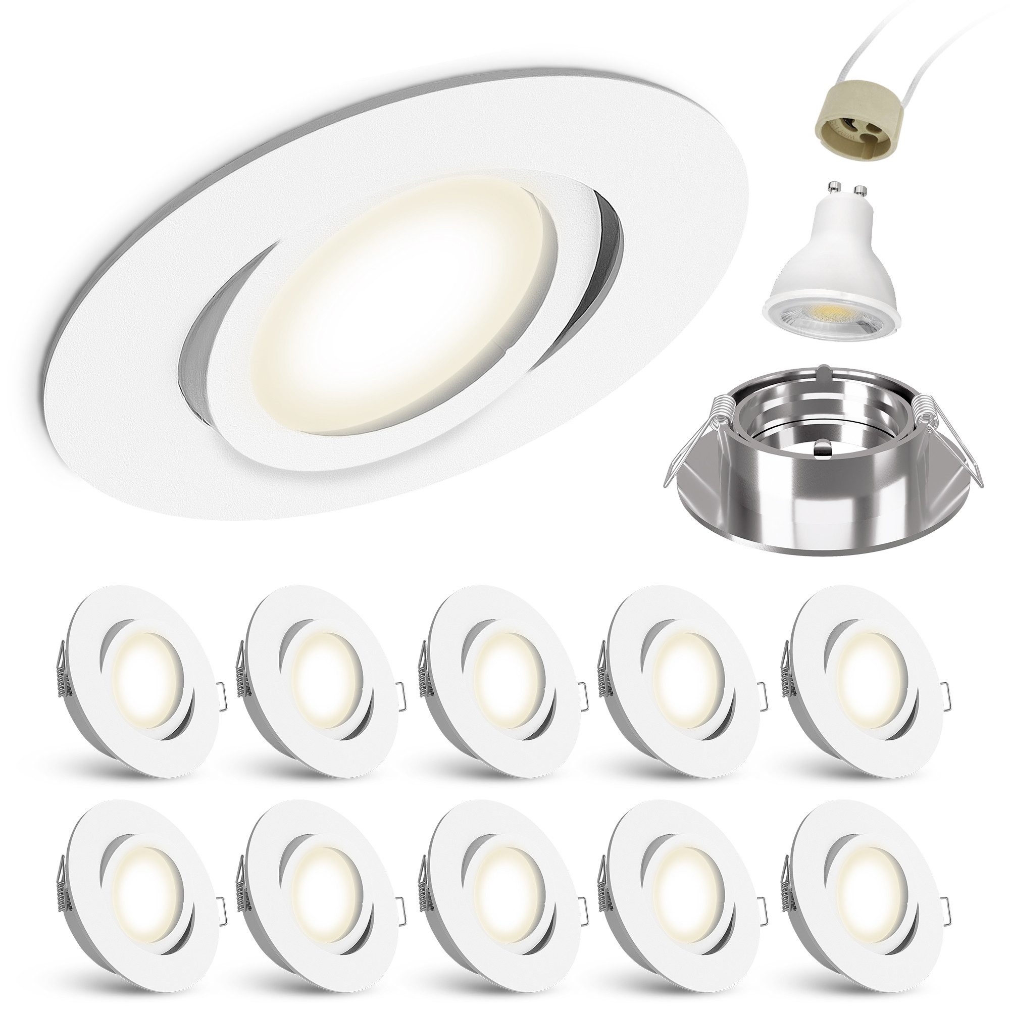 linovum LED Einbaustrahler 10x LED Einbaustrahler schwenkbar Spot inkl. LED GU10 3W neutralweiß, Neutralweiß