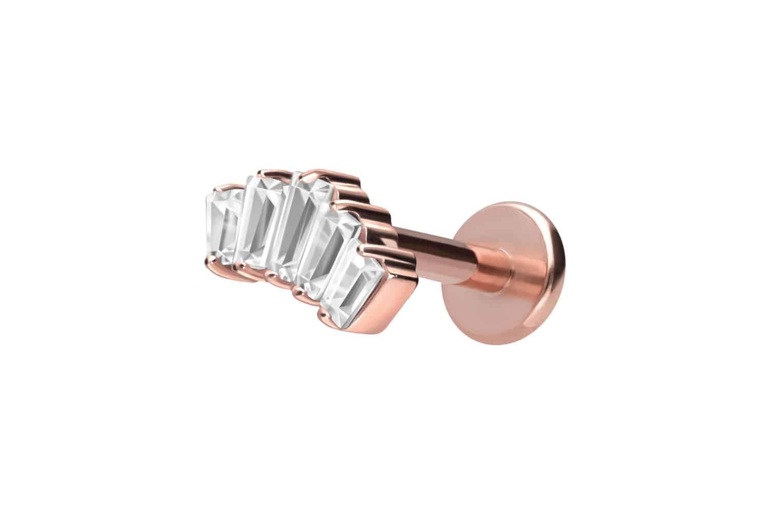 PIERCINGLINE Piercing-Set Titan Labret mit Innengewinde 5 EINGEFASSTE KRISTALLRECHTECKE (Labrets, 1-tlg)