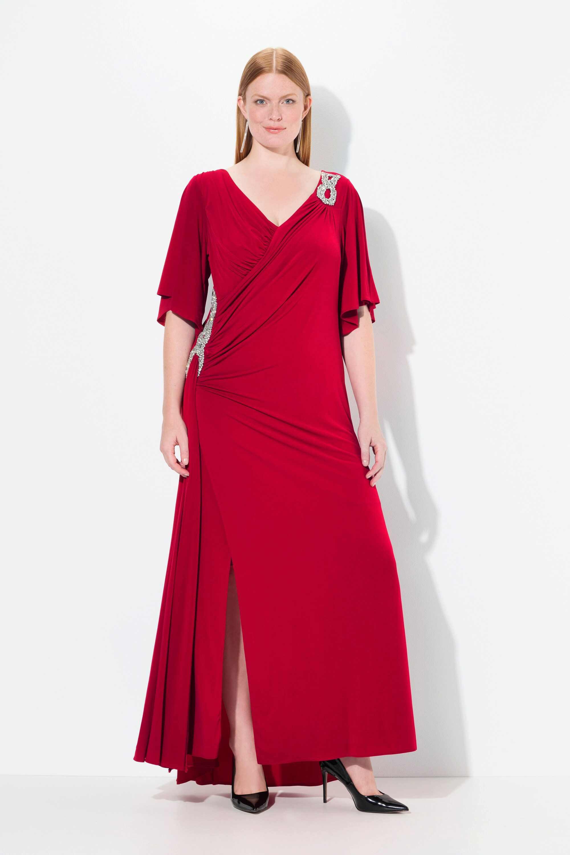 Cocktailkleid Maxikleid Drapierung V-Ausschnitt Glockenärmel