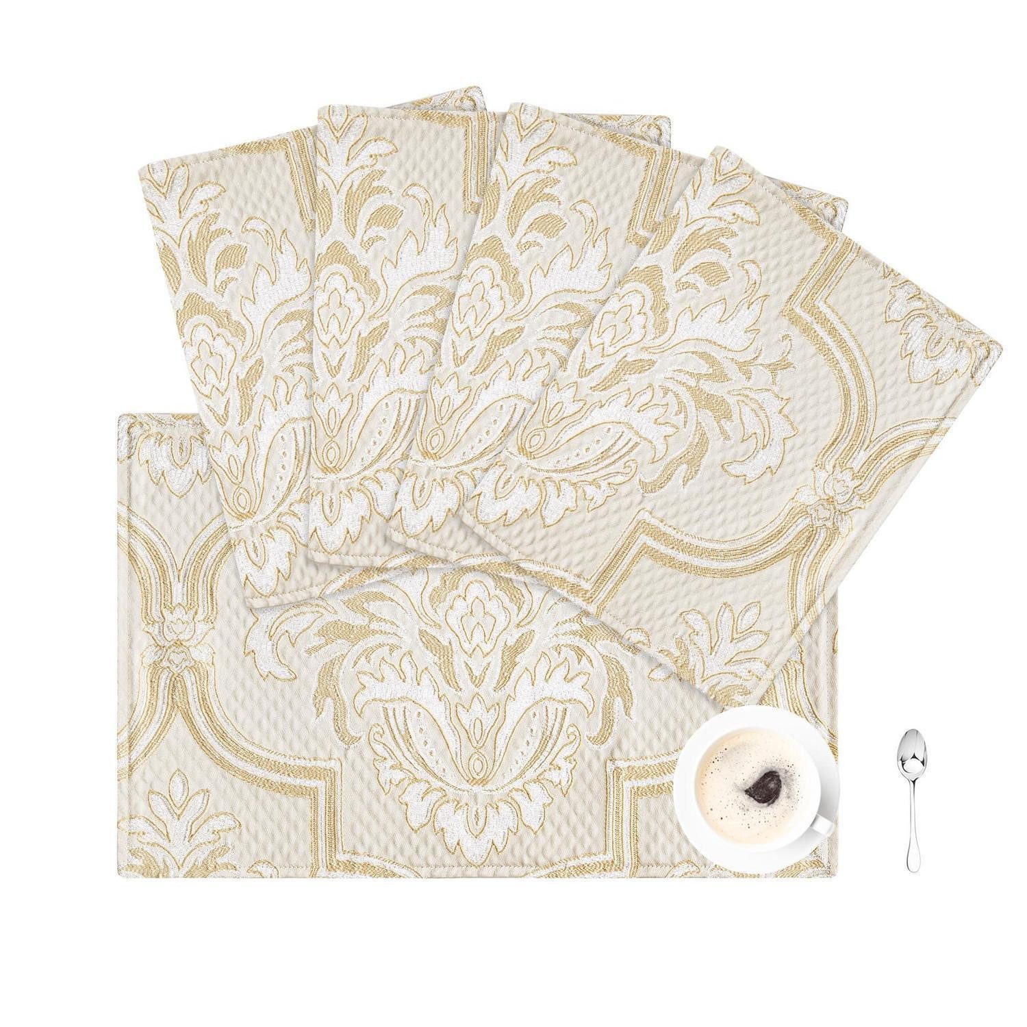 LuxusKollektion Platzset Platzset 4er Jaquard 30x45cm Weiss Gelb Blumenmuster, (4-St)