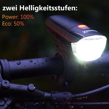 bemiX Fahrradbeleuchtung LED Fahrradlicht-Set StVZO Frontlicht & Rücklicht Speichenreflektoren, Helle LEDs, Fahrradleuchten IPX4 wasserfest, inkl. 4 Katzenaugen