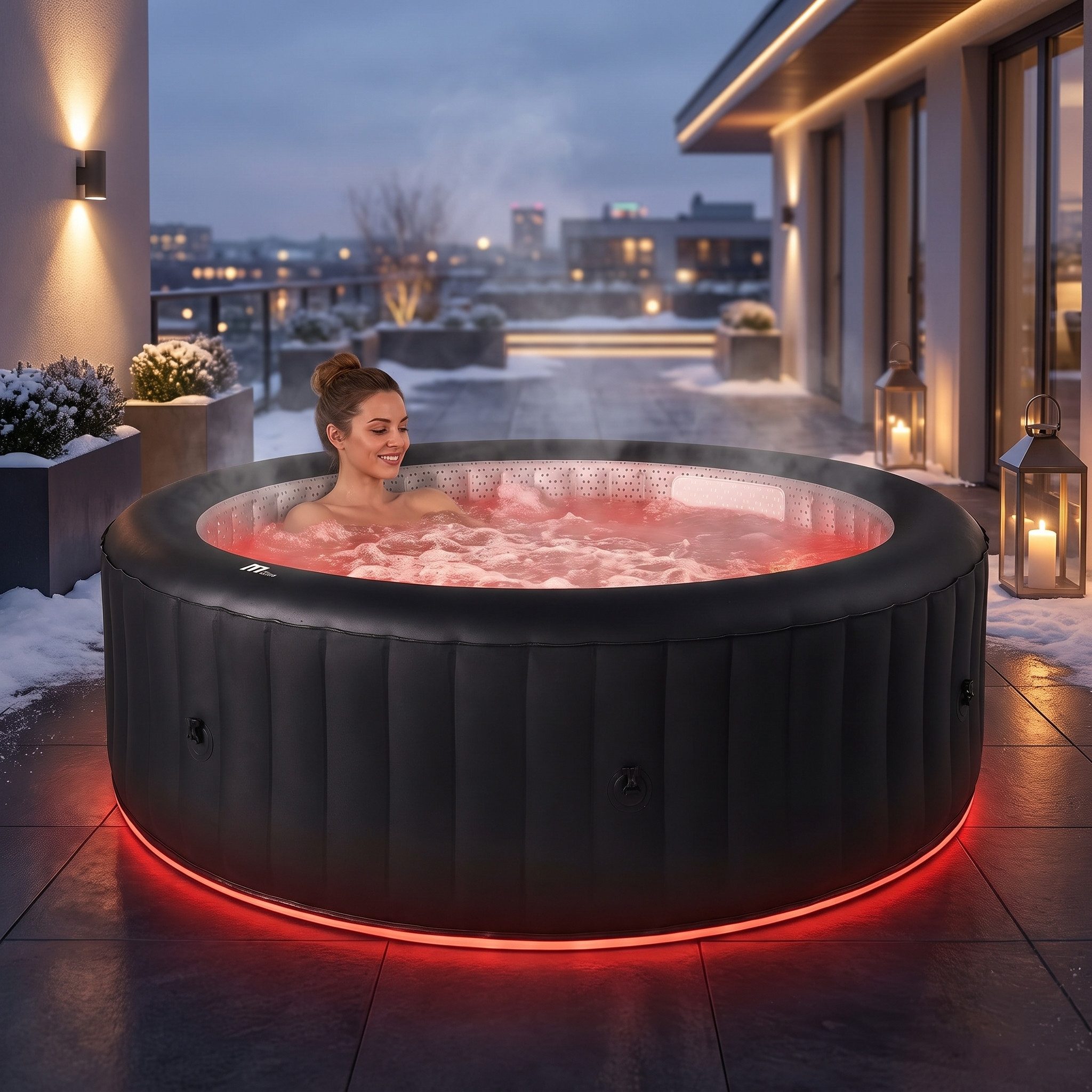 mSpa Whirlpool Aurora U-AU062 aufblasbarer Whirlpool, aufblasbares Aufstellbecken, (Whirlpool Outdoor 6 Personen, Luxus Garten Pool, Whirlpool aufblasbar, Whirlpool mit Schnellheizsystem, Whirlpool Outdoor winterfest), UVC+ Wasserreinigung, Selbstaufblasendes System, Energiespar-Timer