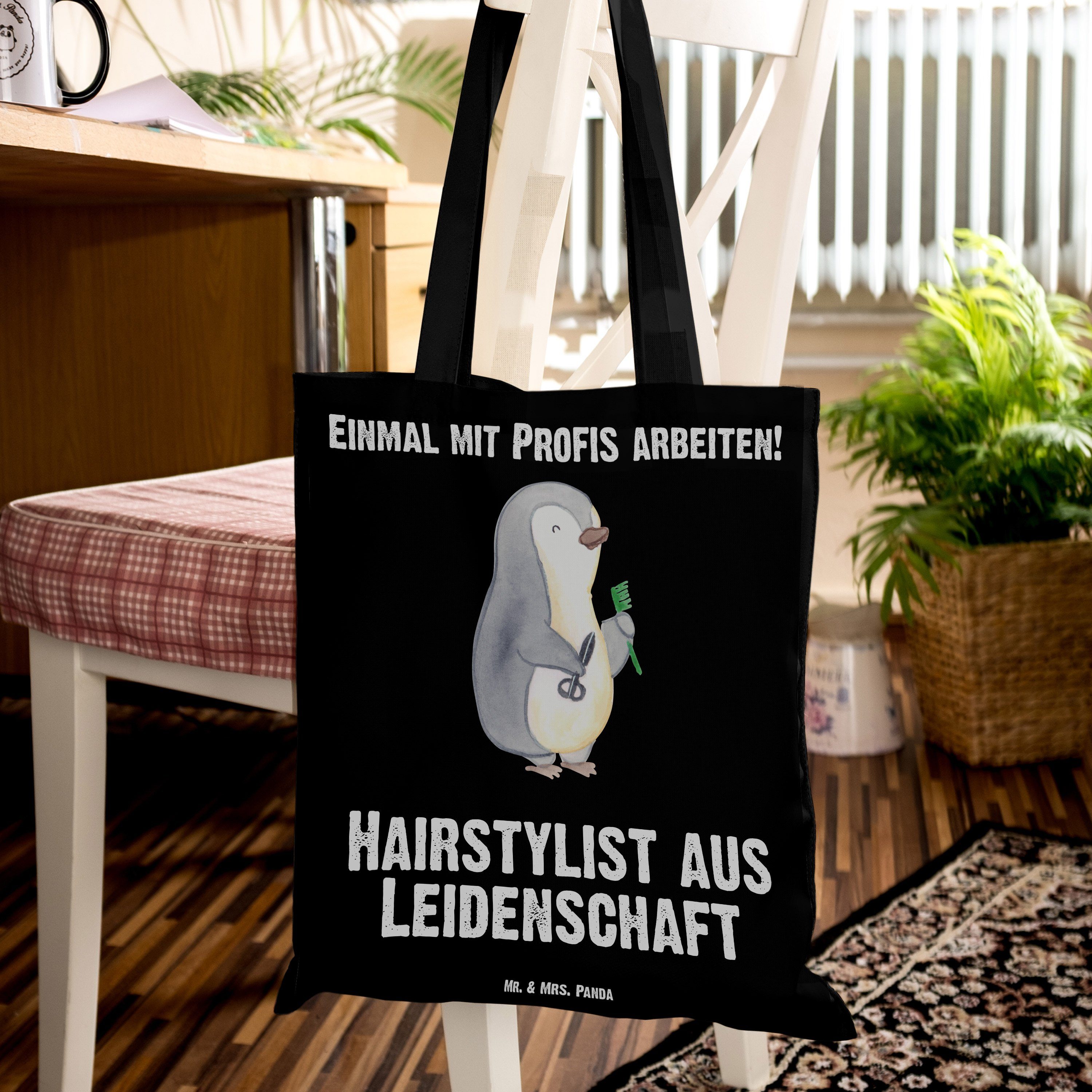 Leidenschaft Tragetasche Mr. Einka Mrs. Hairstylist aus Geschenk, & Stoffbeutel, - (1-tlg) - Panda Schwarz